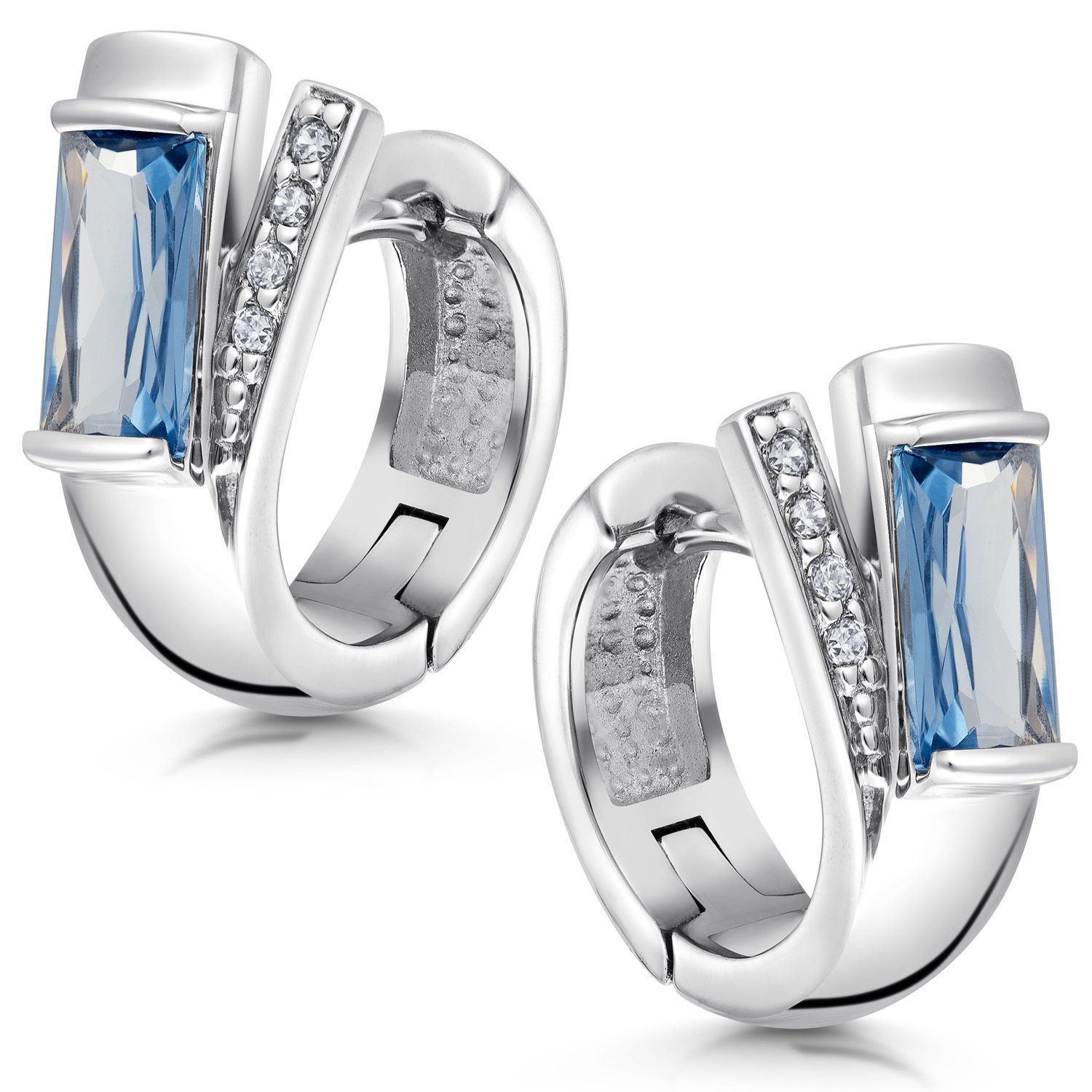 Materia Paar Creolen Damen Zirkonia Creolen Blau Weiß Klappverschluss SO-348, 925 Sterling Silber, rhodiniert