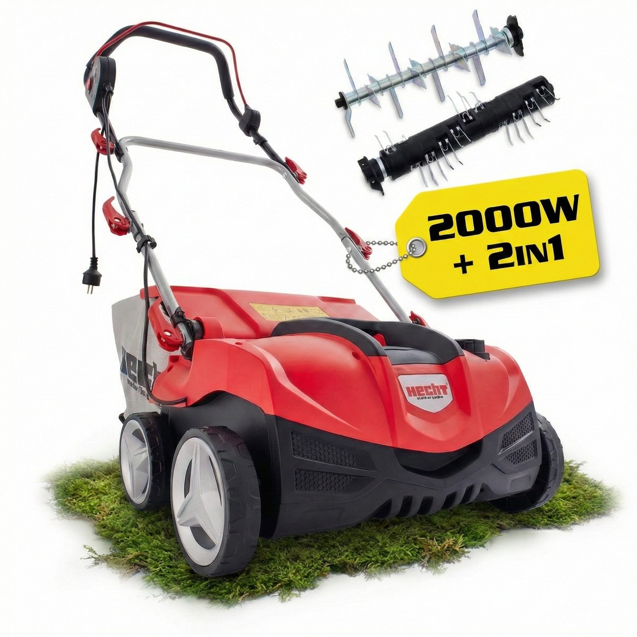 Hecht Elektro-Vertikutierer / Lüfter 1999 2in1 mit 2000 Watt und 45 Liter Fangkorb, 36,00 cm Arbeitsbreite, 22 Doppelkrallen, 16 Messer