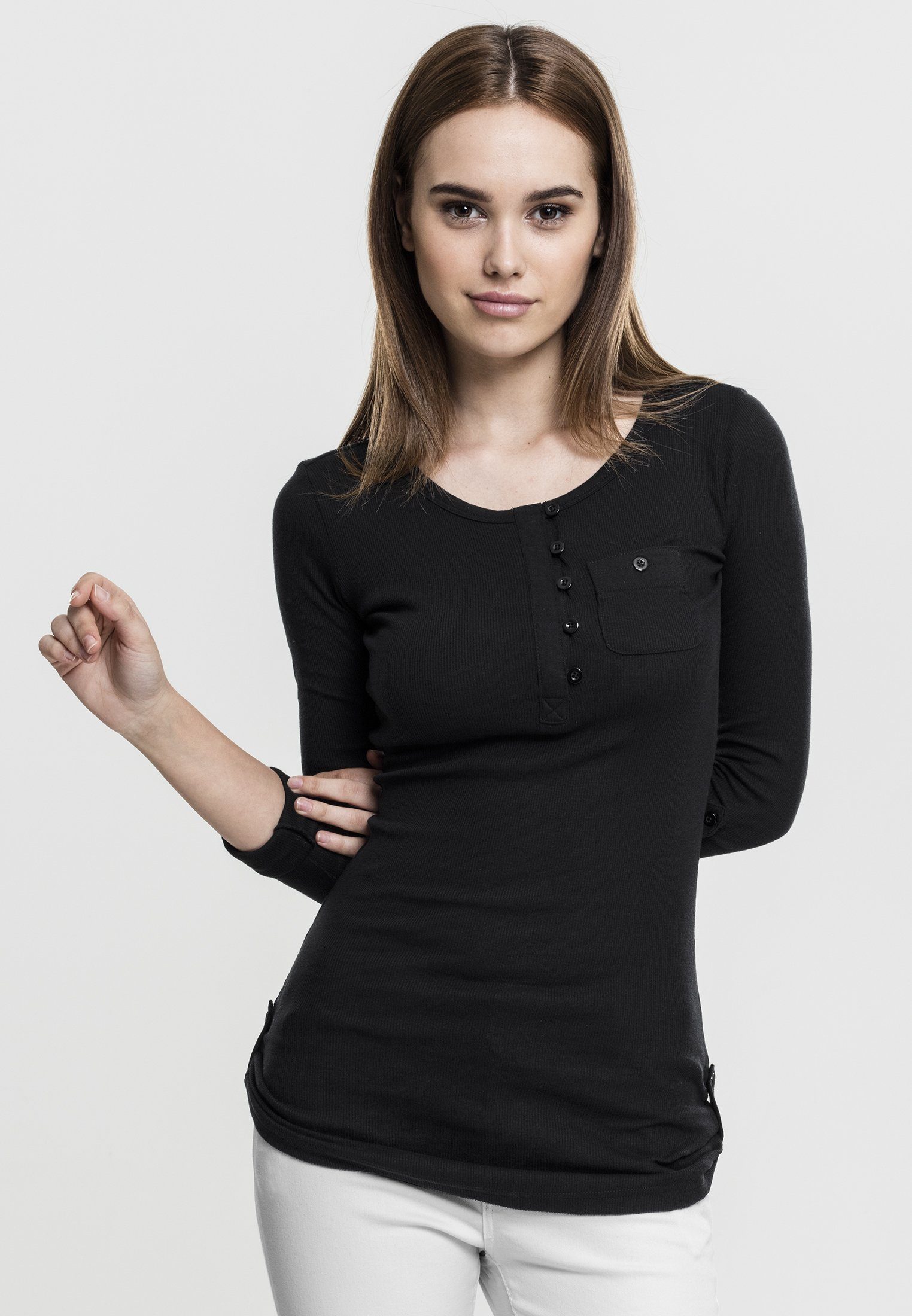 Turnup Turnup Ladies CLASSICS black Pocket URBAN Rib Long (1-tlg) Damen Pocket TB1297 Langarmshirt Rib Tee Long