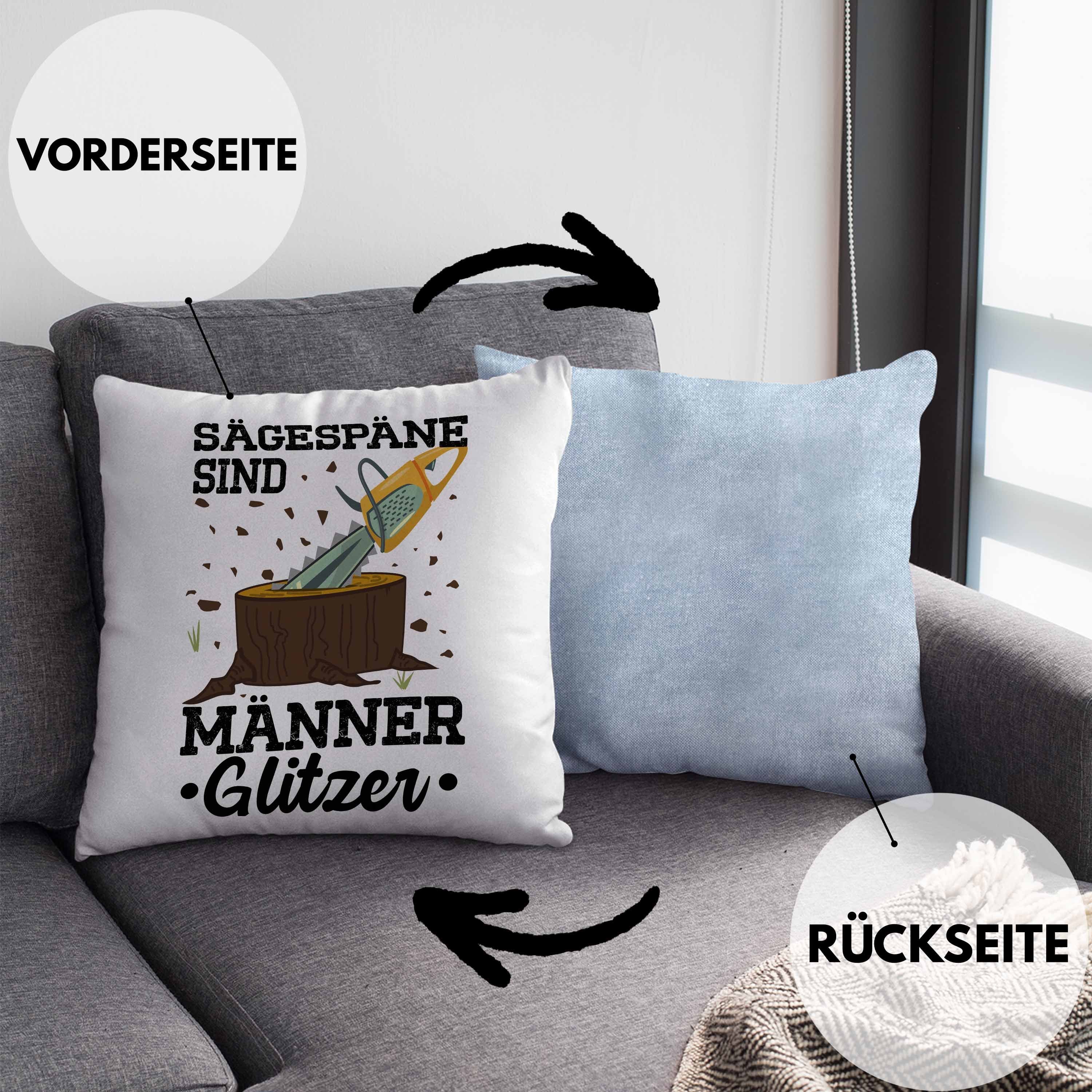 Trendation Dekokissen mit Forstwirt Blau Männer Förster für Dekokissen Männer-Glitzer Spruch Trendation Baumfäller Kissen - Geschenk Holzfäller Waldarbeiter Füllung Geschenkidee 40x40