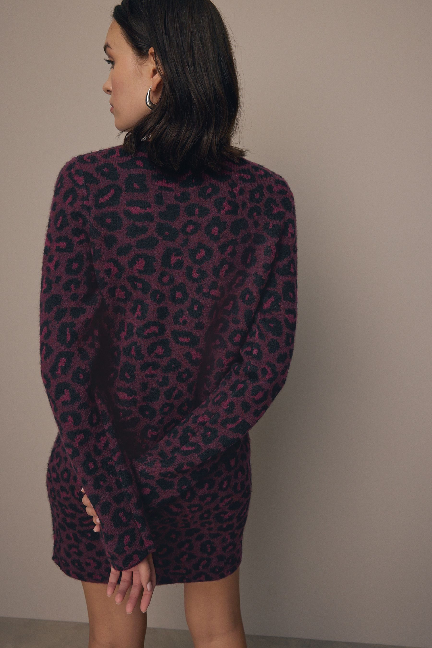 Next Strickkleid Langarm-Strickkleid Etuikleid mit Leopardenmuster günstig online kaufen