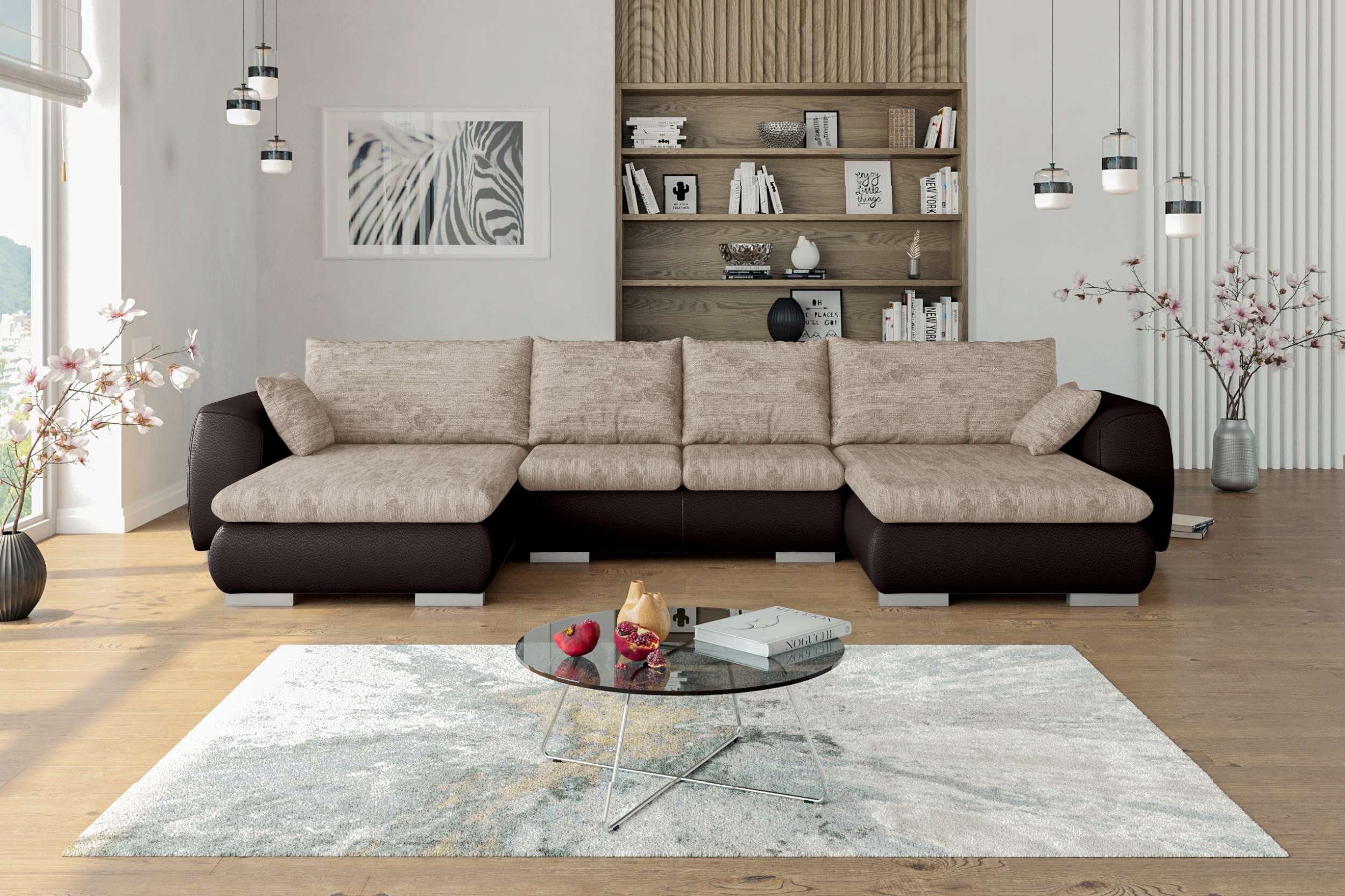 Bettfunktion, oder Modern links U-Form, mit frei Sofa, rechts Clemens, Stylefy mit mane bestellbar, Raum im stellbar, Wellenfederung Design, Wohnlandschaft