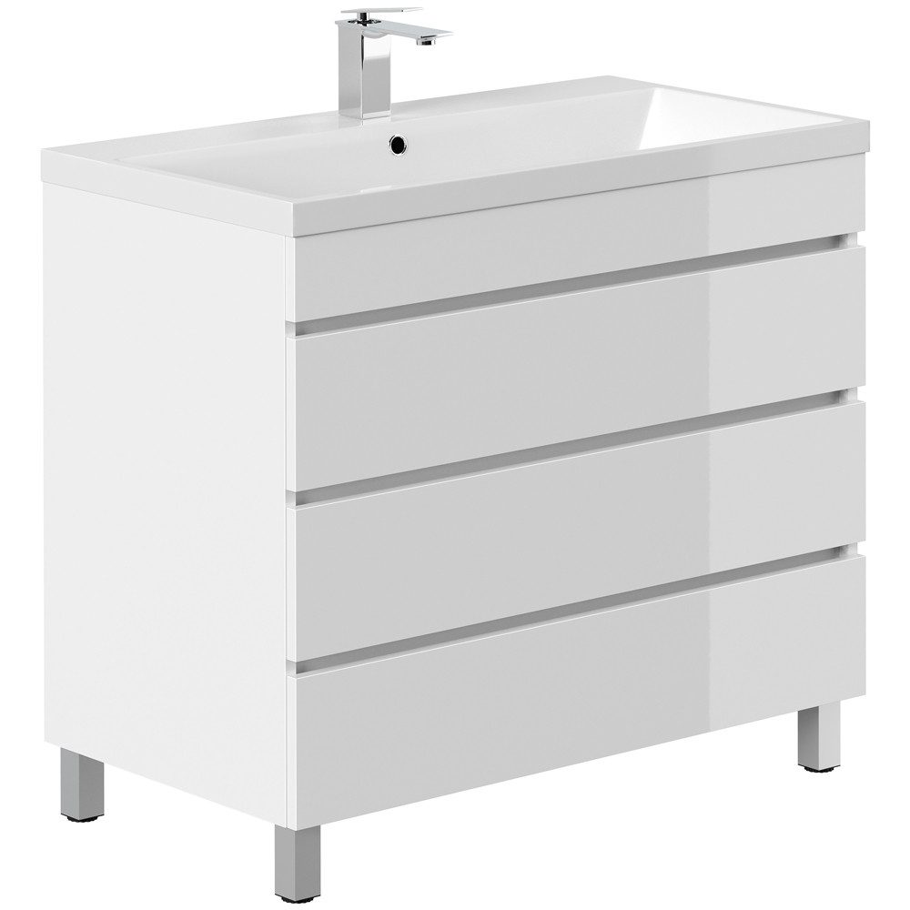 Lomadox Waschtisch FROME-02, 90 cm, stehend, weiß Hochglanz, mit 3 Schublad günstig online kaufen