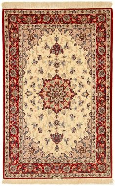 Teppich Isfahan Teppich handgeknüpft beige, morgenland, rechteckig, Höhe: 7 mm, handgeknüpft