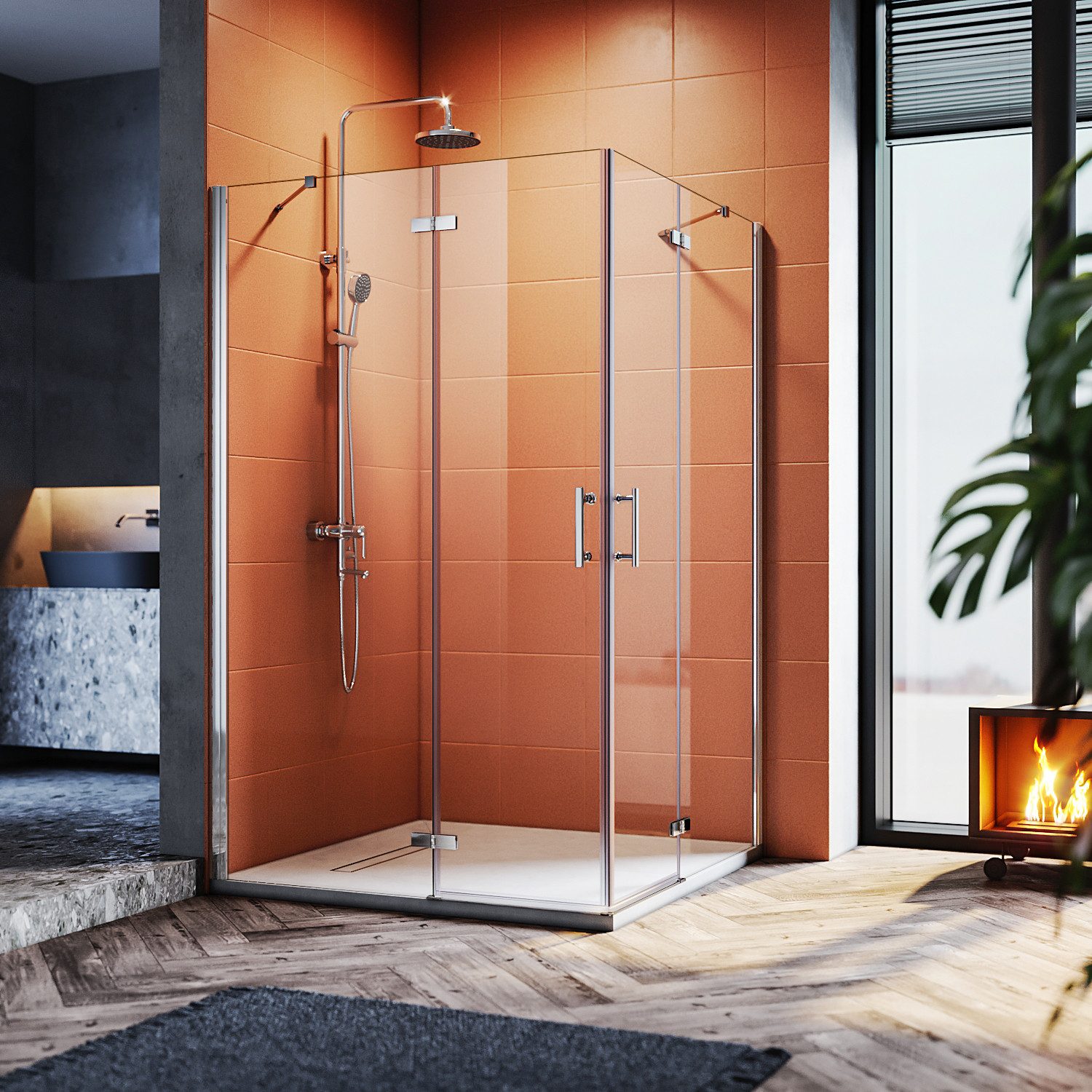 Thumbnail - SONNI Eckdusche Duschkabine Sicherheitsglas Scharniertür Dusche Eckeinstieg 195cm, BxT: 80x80 cm, Duschabtrennung Nano G...