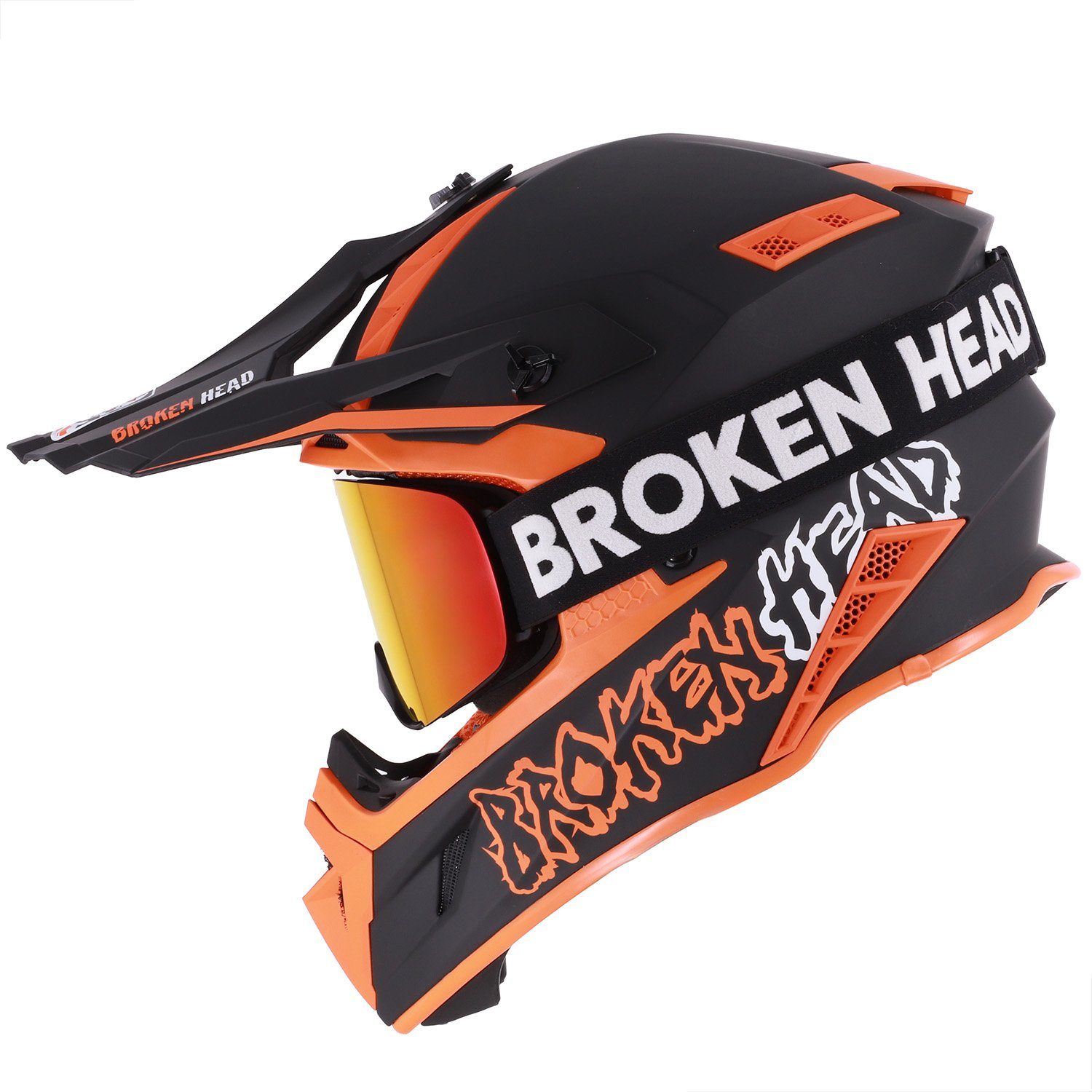 Broken Head Motocrosshelm The Hunter Light Orange (Mit MX-Struggler Rot), Sehr leicht