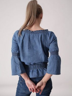 Miracle of Denim Klassische Bluse Jeansbluse BL304 mit Trompetenärmel