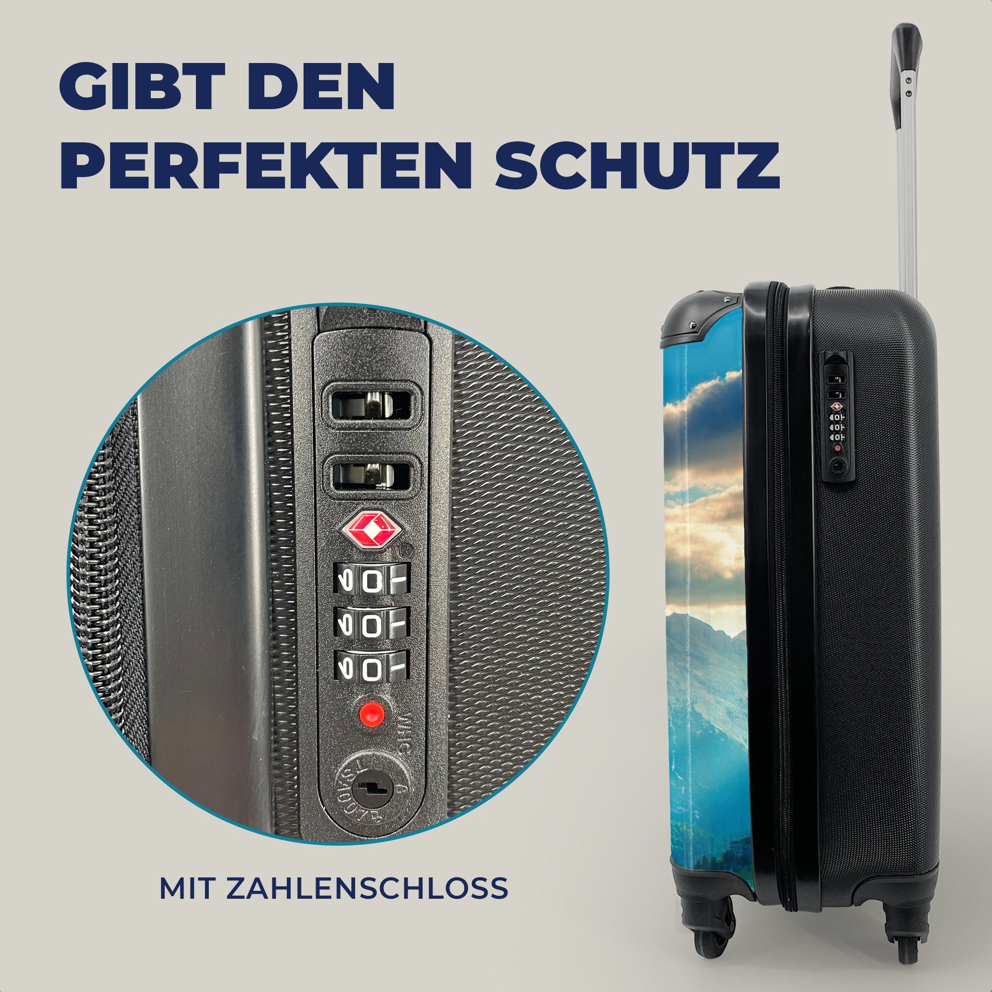 - Rollen, Handgepäck Reisekoffer Handgepäckkoffer 4 - rollen, Alpen Ferien, MuchoWow Reisetasche Trolley, für mit Sonne Natur,