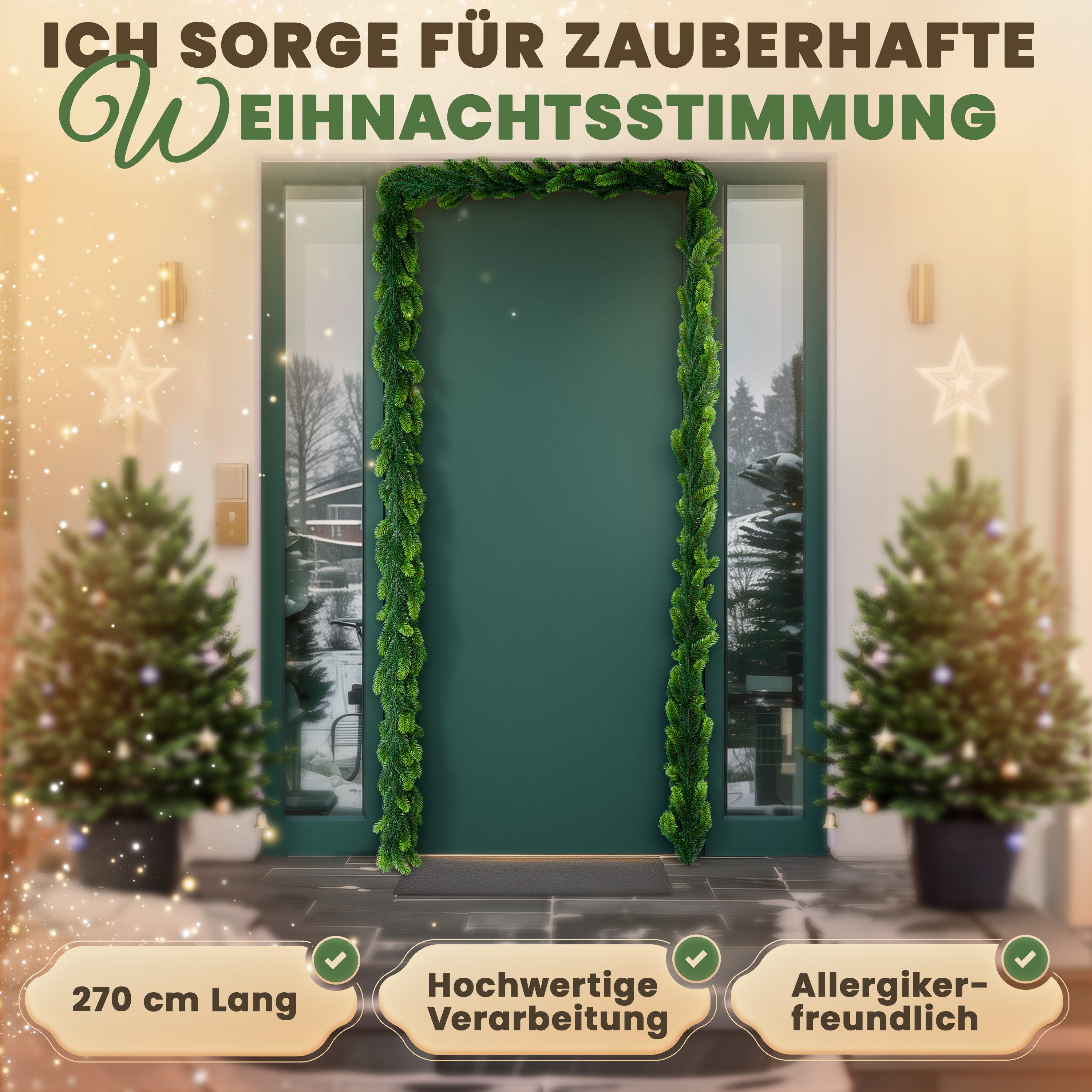 Kunstgirlande Weihnachtsgirlande künstlich – Festliche Deko für innen & außen, ArtiTree, Höhe 270 cm