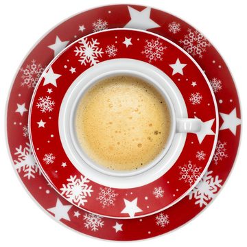 MamboCat Kaffeeservice 18tlg Kaffeeservice Weihnachtsmann Porzellan 6 Pers. Tassen Teller, Porzellan