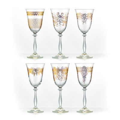 Crystalex Weißweinglas Royal unterschiedliche Ornamente in Gold Weißweingläser 250 ml 6er Set, Kristallglas, pantografie