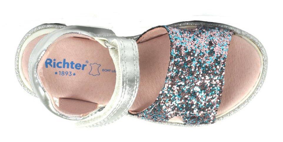 Klettverschluss mit silberfarben-blau-Glitter Romea Sandale Richter