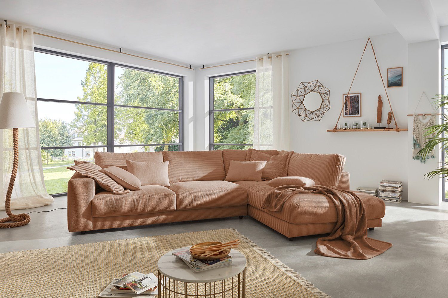 KAWOLA Ecksofa MADELINE, Sofa Cord, links, Farben rechts rost Recamiere od. versch