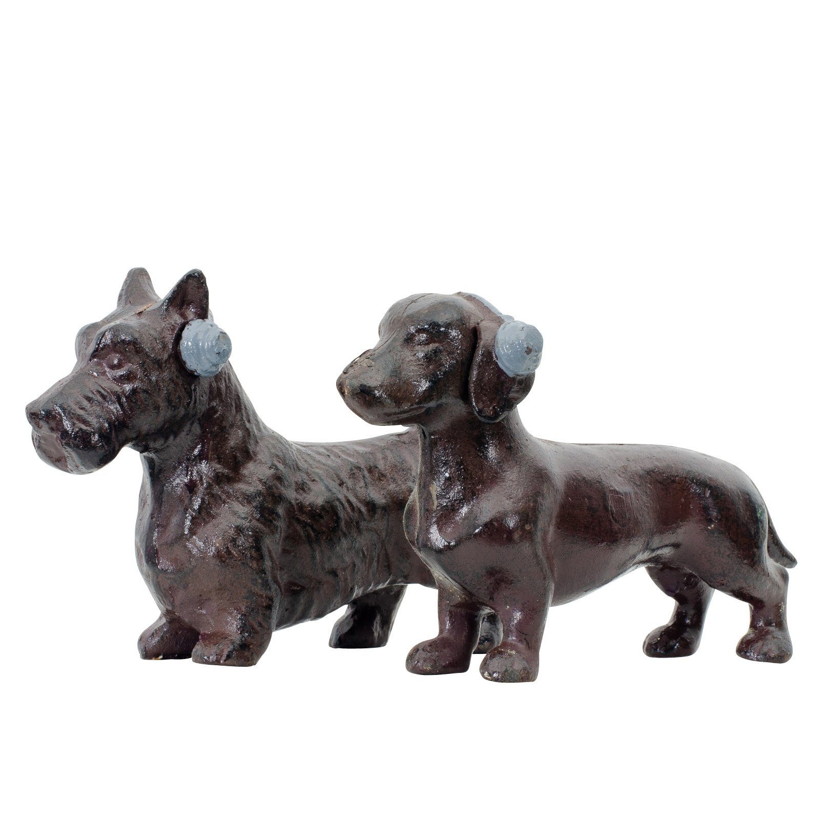 Aubaho Dekofigur Skulptur Dachshund An Eisen Kopfhörer Figur 2x Terrier Hund Eisenfigur