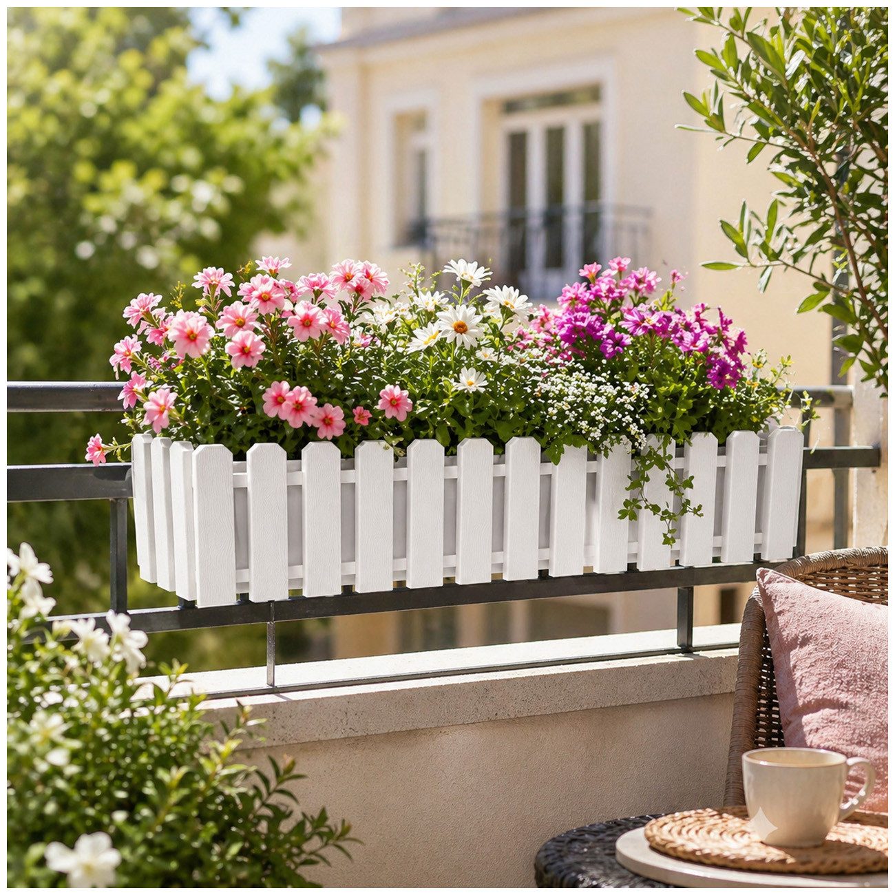 Blumenkasten Blumenkasten mit Wasserspeicher Nessa 75 cm Weiß