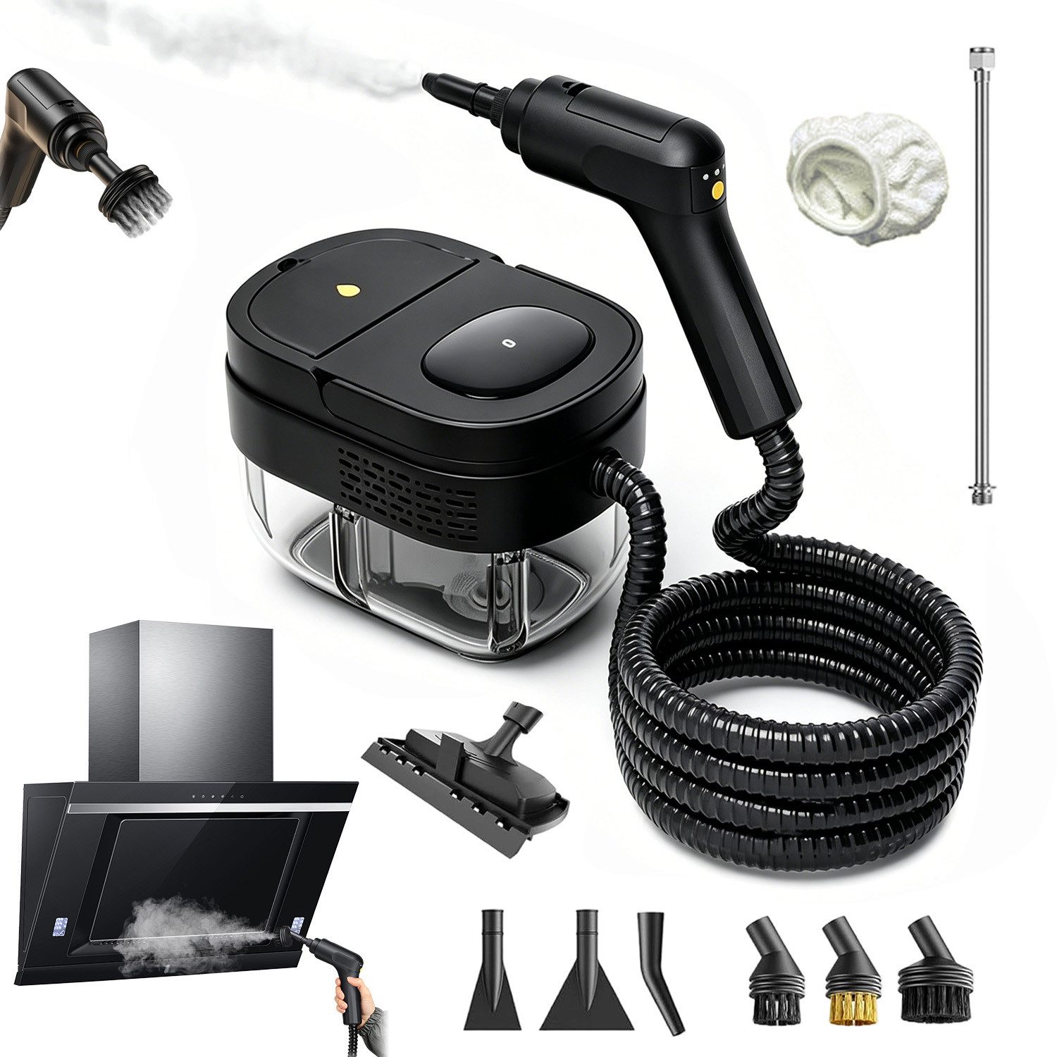 AKKEE Dampfreiniger Handdampfreiniger 2500W, Küchenreiniger, tragbarer Reiniger, 2500 W, mit 1600-ml-Wassertank