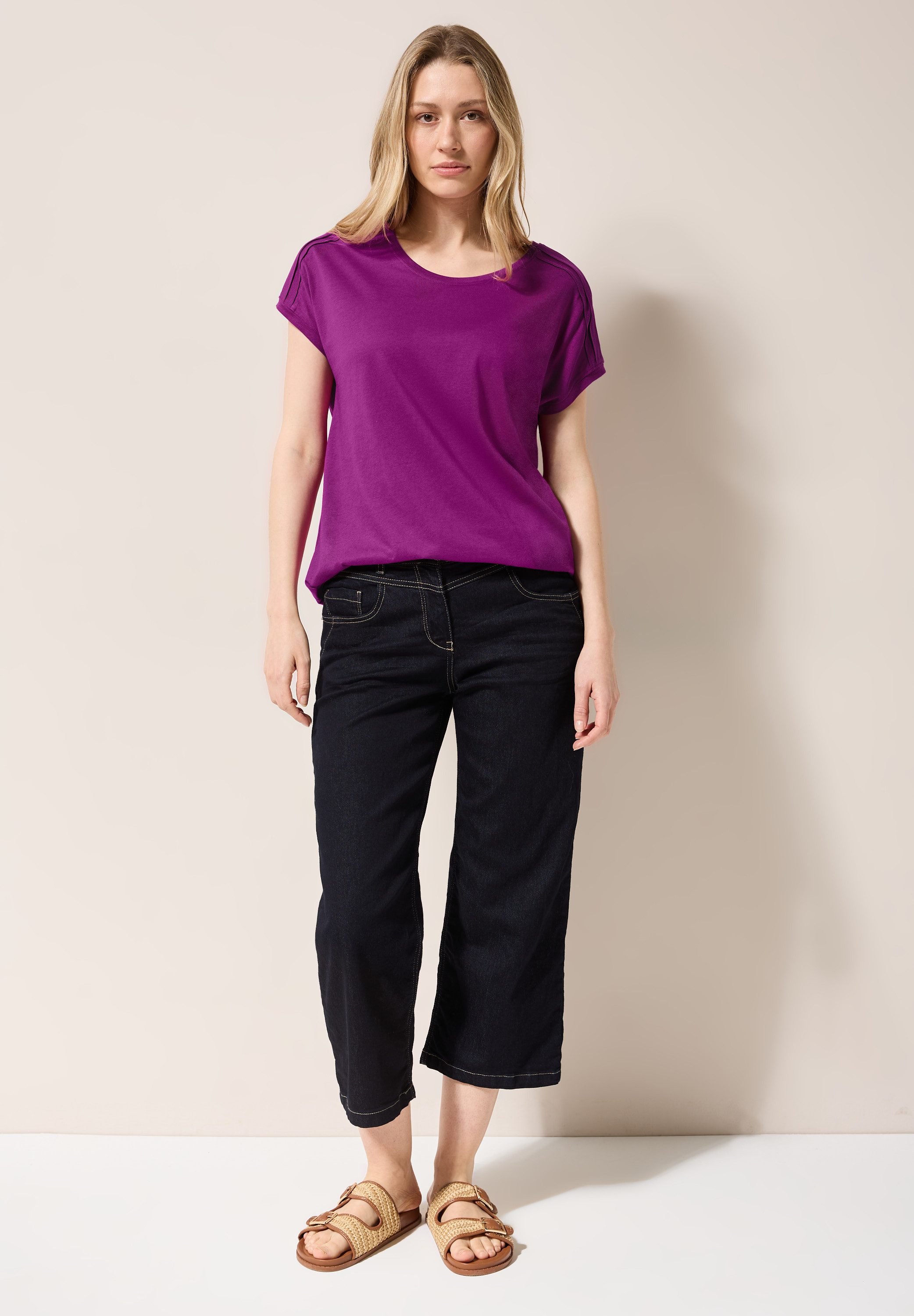 CECIL V-Shirt mit Elastiksaum