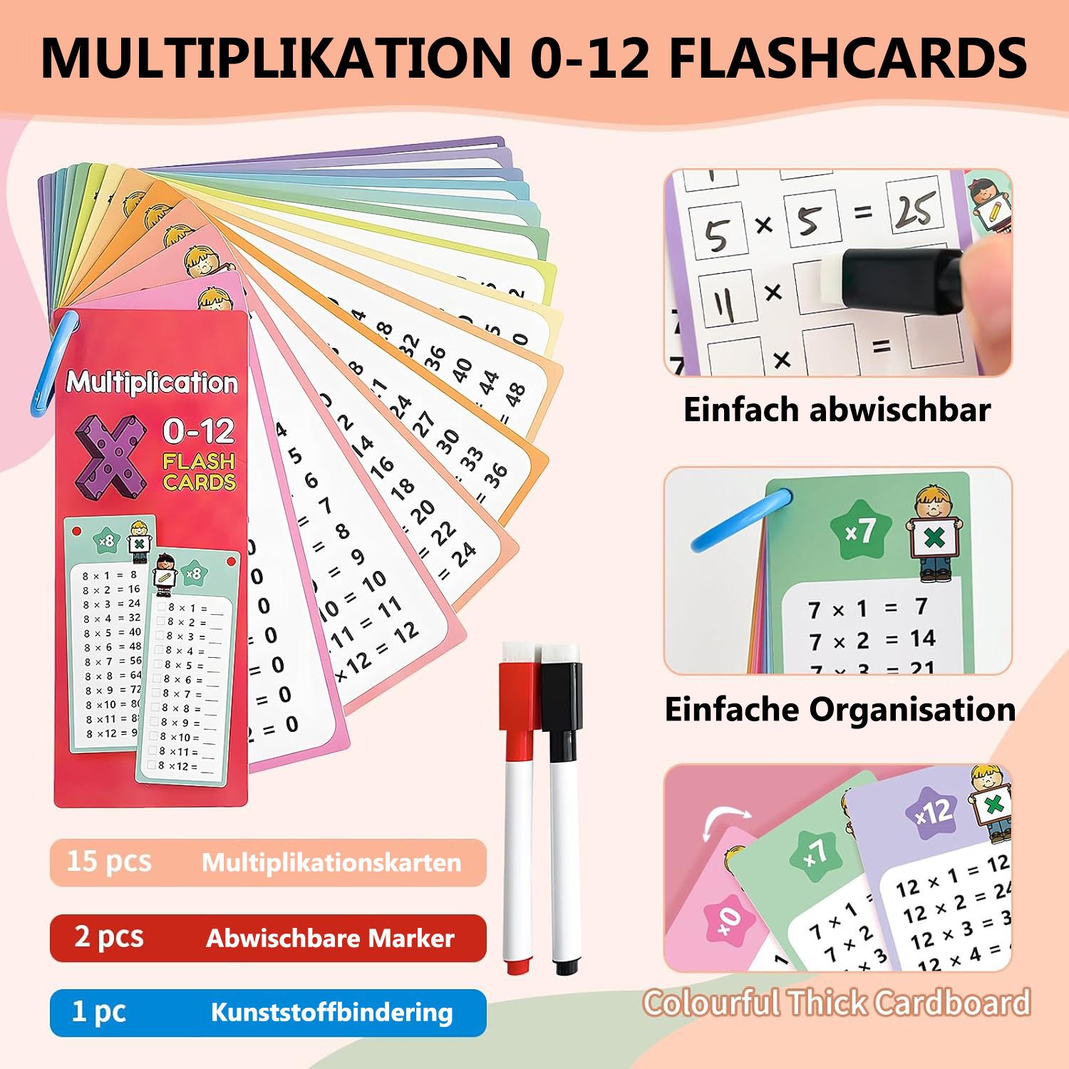 Coonoor Poster Einmaleins Lernkarten – Multiplikationskarten mit 2 WB-Stift günstig online kaufen