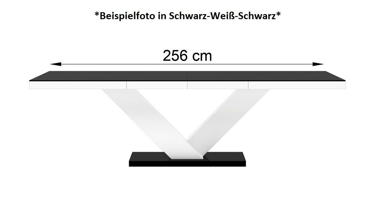 designimpex Esstisch Design Tisch HE-999 Beton ausziehbar Hochglanz Beton / 256 bis 160 Hochglanz - Weiß Weiß Grau