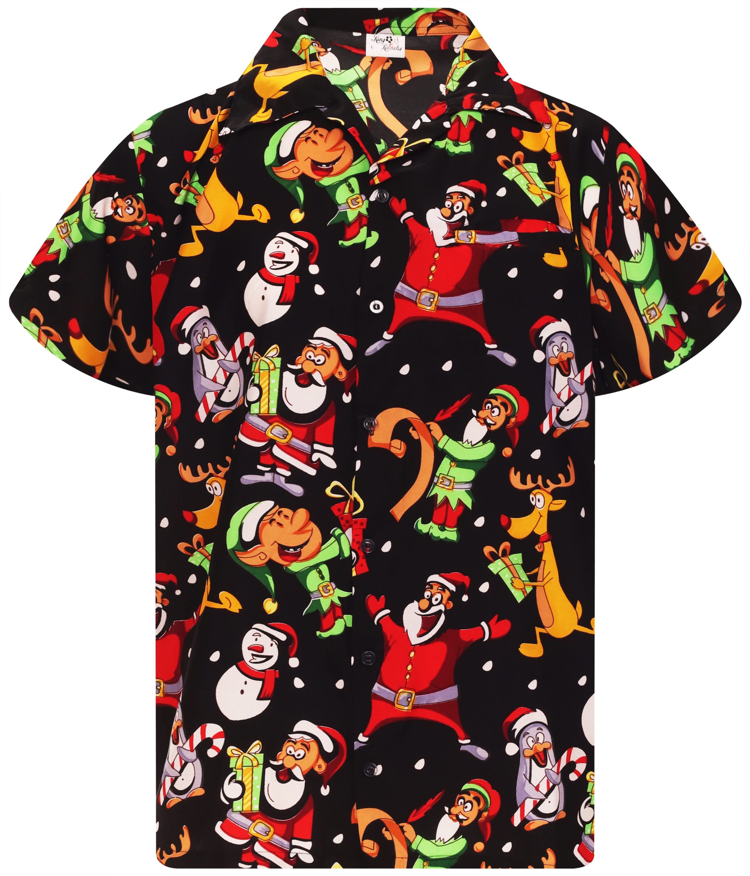 King Kameha Hawaiihemd Christmas Written Santa Kurzarm Front-Tasche Unisex günstig online kaufen