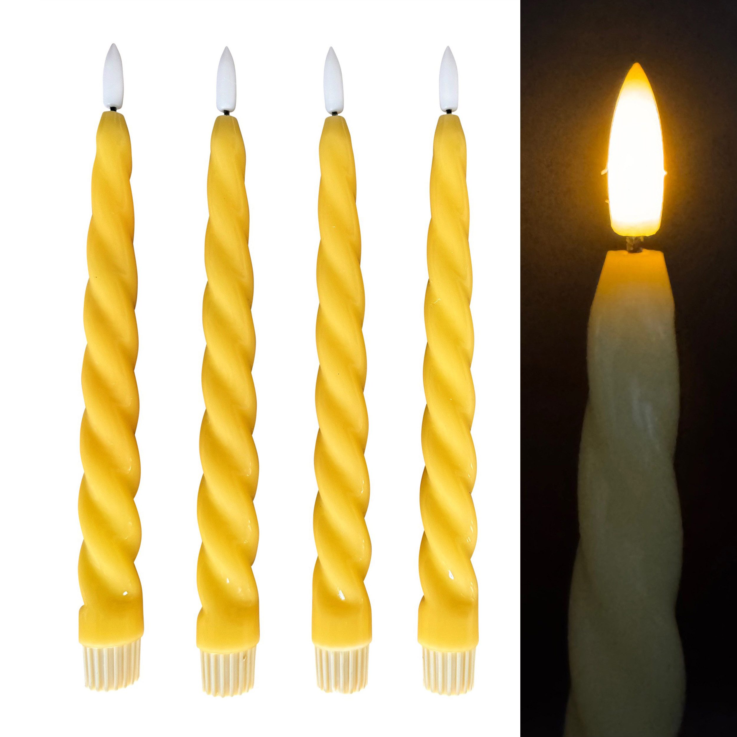 Online-Fuchs LED-Kerze 4 Паличні свічки gedreht aus Echtwachs mit 6-Stunden Timer (Grün, Blau, Lila, Gelb, Weiß, 472682), moderne Twist-Optik in einem glänzenden Farbton