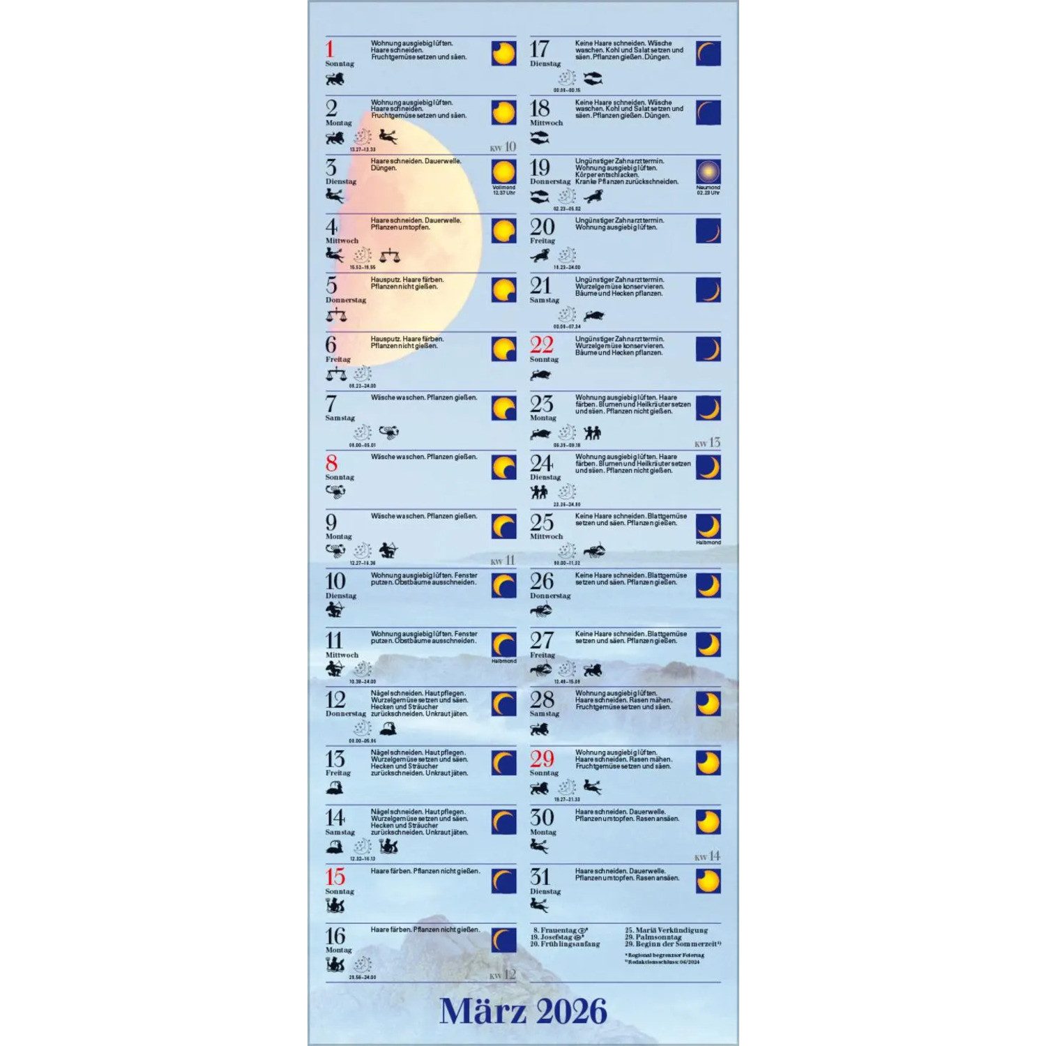Korsch Verlag Wandkalender Mond-Planer 2026