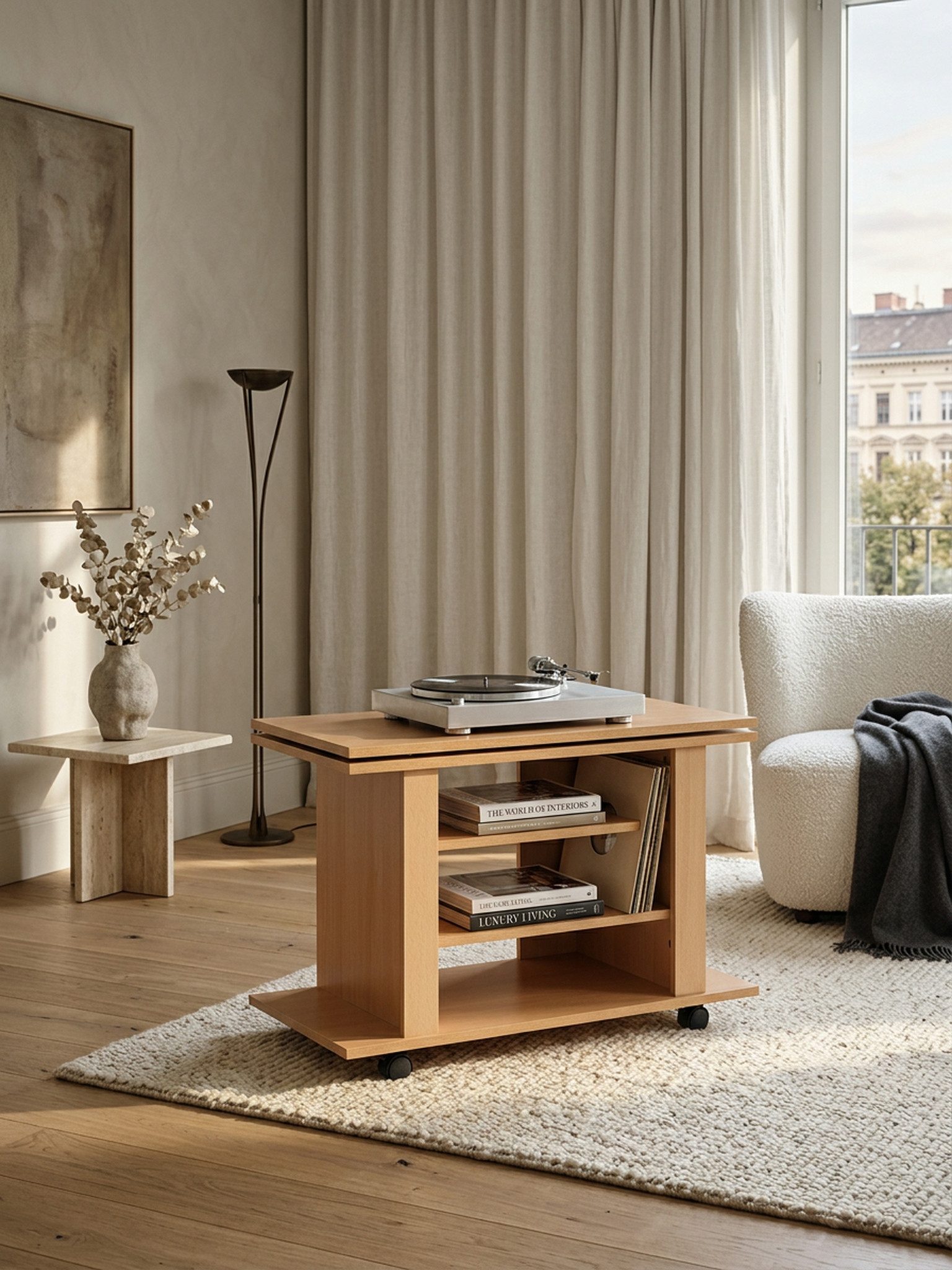 KADIMA DESIGN Beistelltisch TV HiFi Bank, Flexibles Buchenholz-Design für Ihr Wohnzimmer, Drehbar