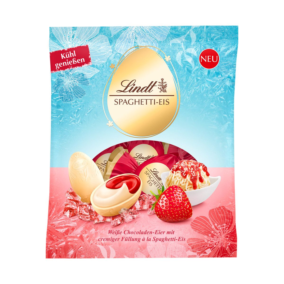 LINDT Schokolade, Lindt Lindor Spaghetti Eis Eier Weiße Schokolade mit Cremefüllung 90g