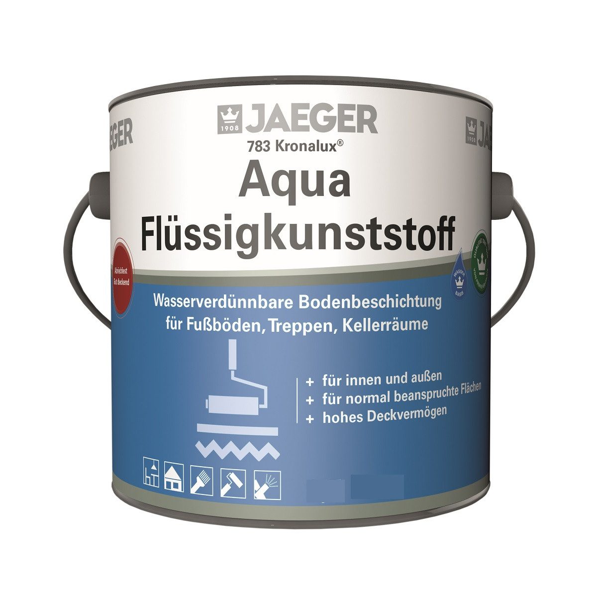 Jaegerlacke Acryl-Flüssigkunststoff Jaeger Aqua Flüssigkunststoff Bodenbeschichtung 750 ml, Bodenbeschichtung für Fußböden, Treppen, Kellerräume