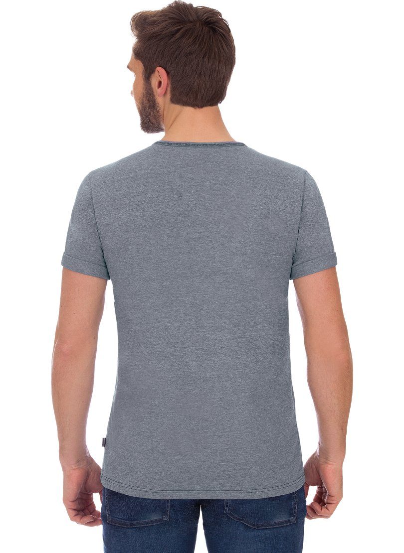 steingrau-melange Knopfleiste Baumwolle DELUXE TRIGEMA T-Shirt mit T-Shirt Trigema