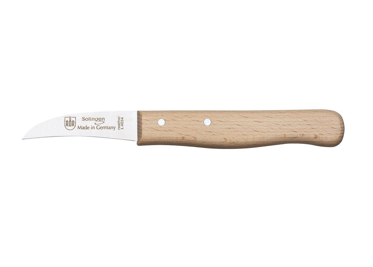 RÖR Schälmesser gebogenes Schälmesser mit Buchenholzgriff - Gesamtlänge: 15,5 cm, das perfekte Besteck zu jedem Anlass - Made in Solingen