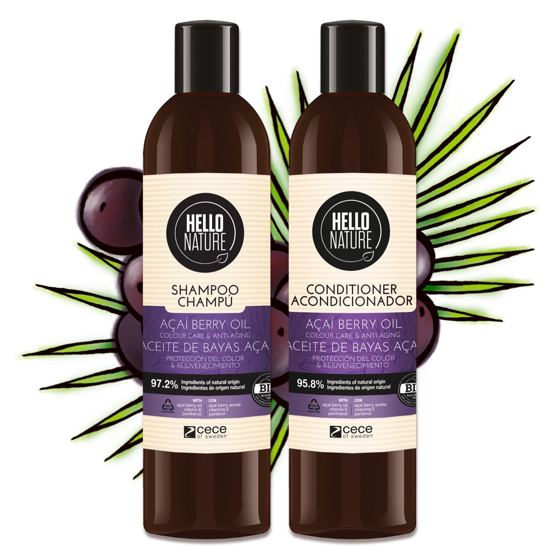 Hello Nature Haarpflege-Set Haarkur Haar Shampoo Conditioner Haarmaske Set Acai Beere Bio Vegan, Haarpflege, Haarkur, Haarmaske, Conditioner