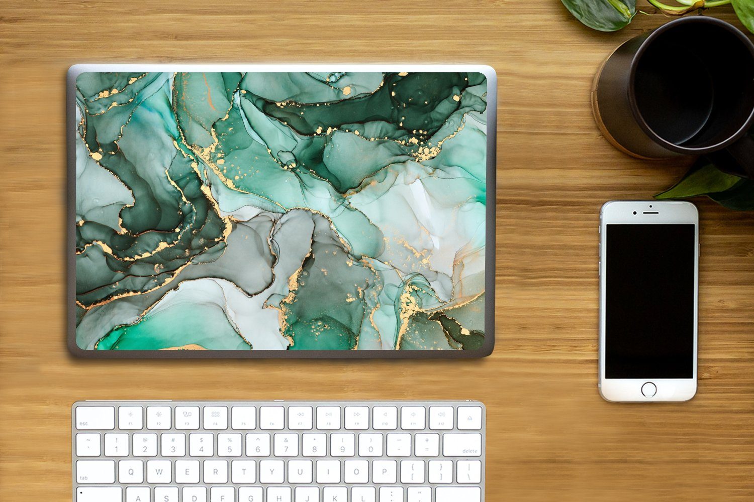 Thumbnail - MuchoWow Laptop-Aufkleber Gold - Marmor - Grün - Luxus - Marmoroptik - Grau