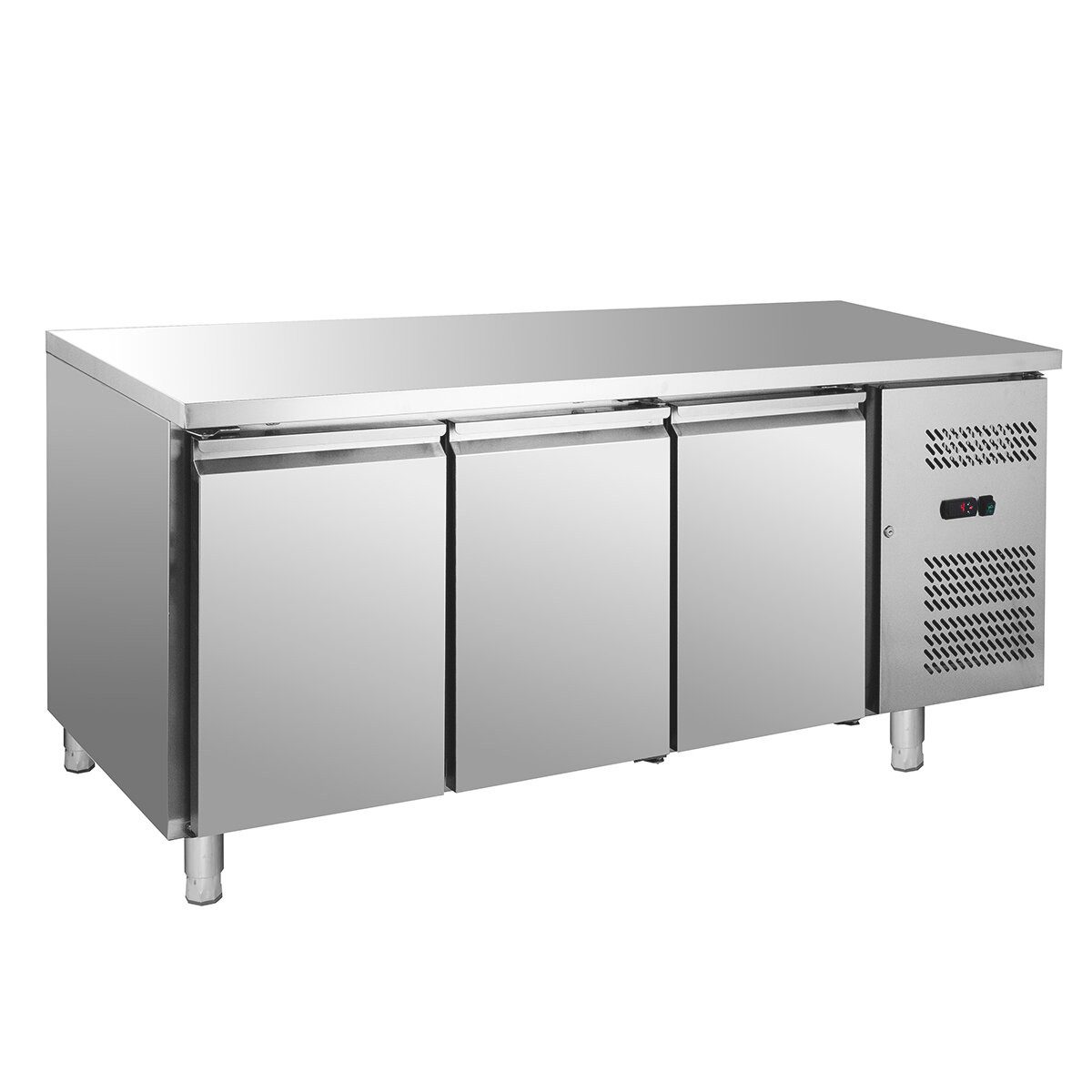 GastroHero Dönergrill Kühltisch Edelstahl GN 1/1 mit 3 Türen, 275 W, LED-Display, automatische Abtauung, geringer Energieverbrauch
