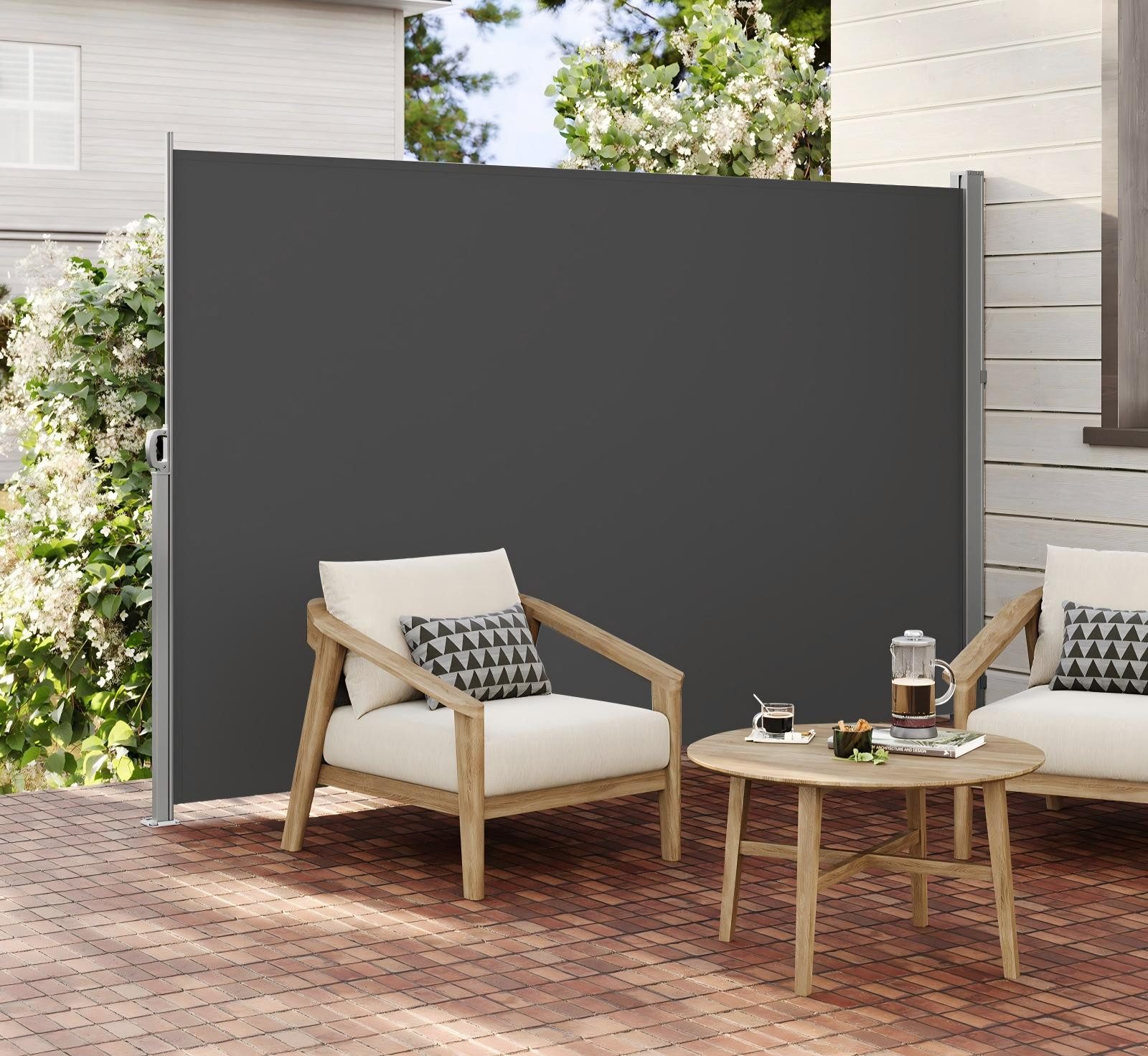 SONGMICS Seitenmarkise ausziehbar, Sichtschutz, balkon terrasse, Windschutz (Sonnenschutz, inkl. Zubehörpaket & Anleitung) Balkon, mitgelieferte Bodenhalterung