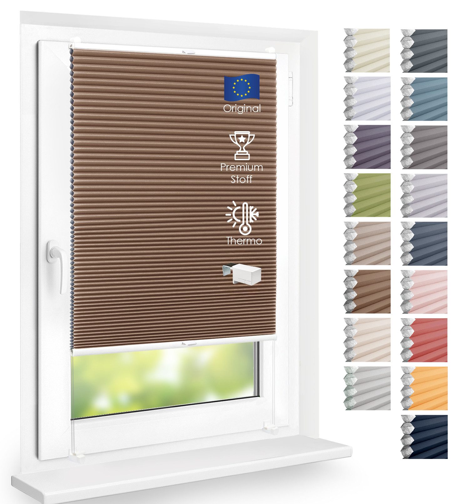 DomDeco Wabenplissee Thermo Plissee ohne Bohren - Hitzeschutz, Verdunkelung, verspannt, abdunkelnd, Klemmfix, stufenlos, kälteschutz, modernes Fensterplissee
