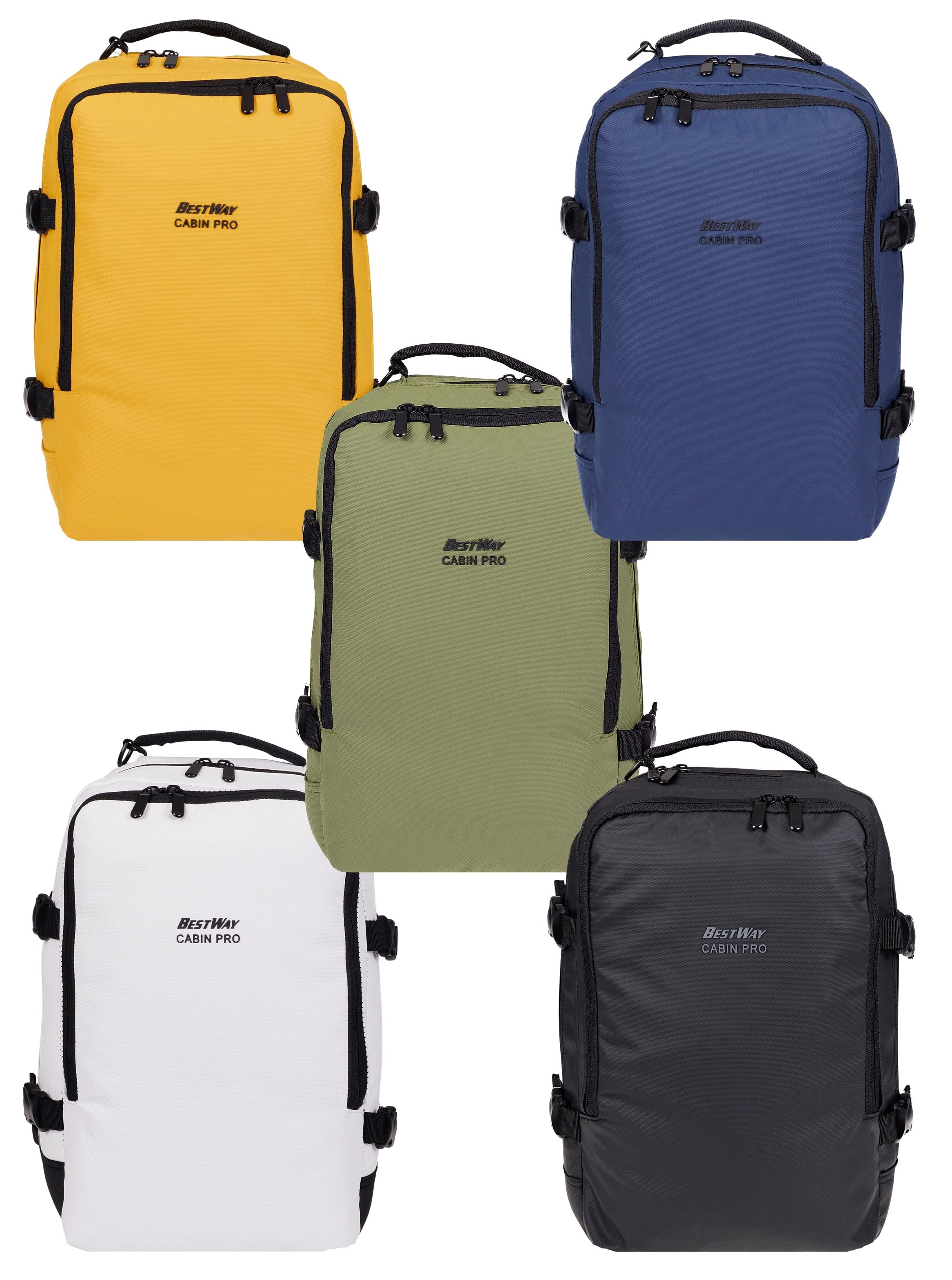 BestWay Bags Reiserucksack Handgepäck Rucksack für Ryanair aus Plane, Cabin Pro Flugzeug Kabinenrucksack Laptoprucksack 40350 + Koffergurt