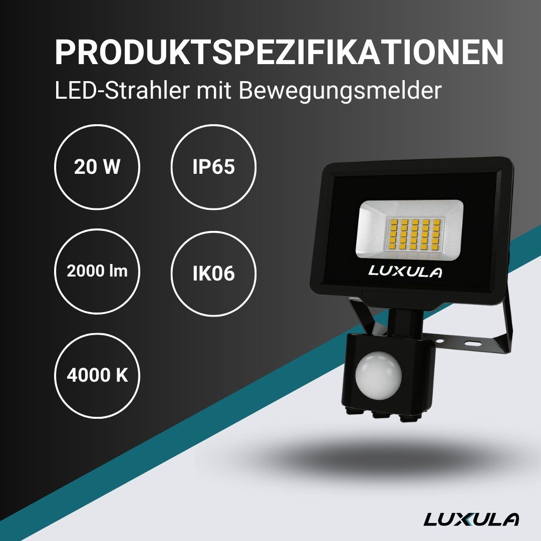 LUXULA LED Flutlichtstrahler LED-Fluter Bewegungsmelder, 20W, warm- & neutr günstig online kaufen