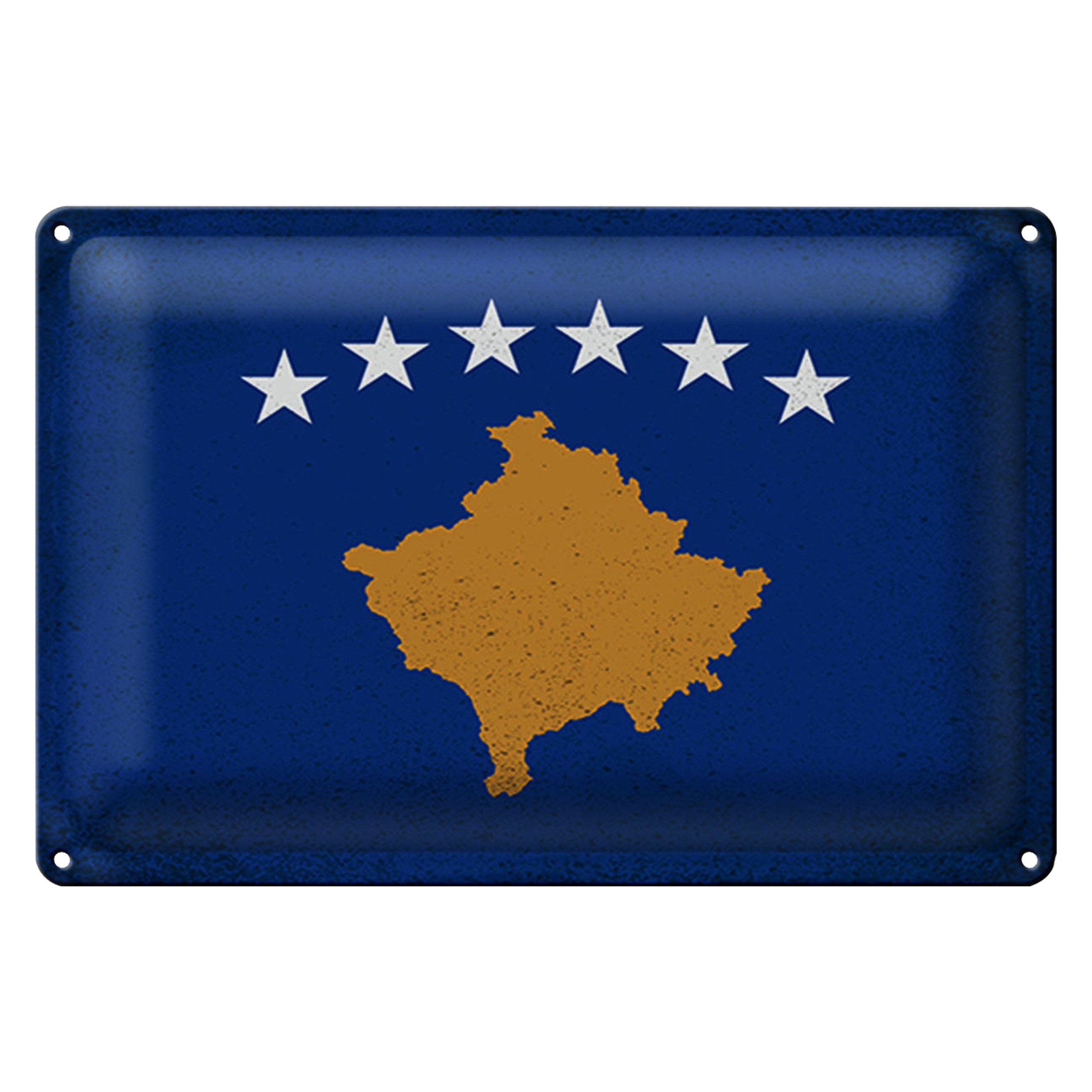 Metallschild Flagge Kosovo 18x12cm Flag of Kosovo Vintage