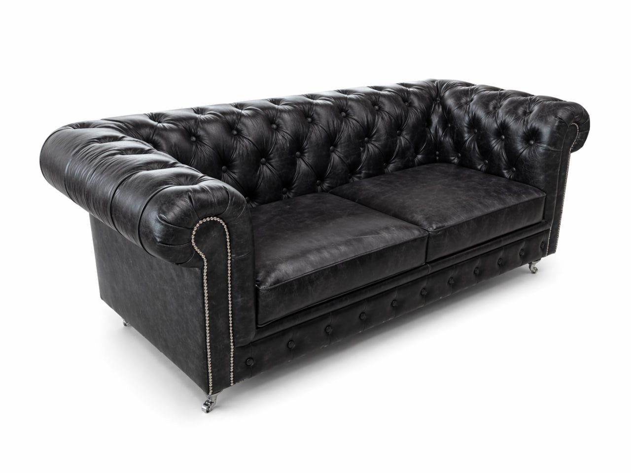 Xlmoebel Chesterfield-Sofa Elegantes Vintage Leder Design mit Knopfheftung Schwarz Sofort, Made in Europa