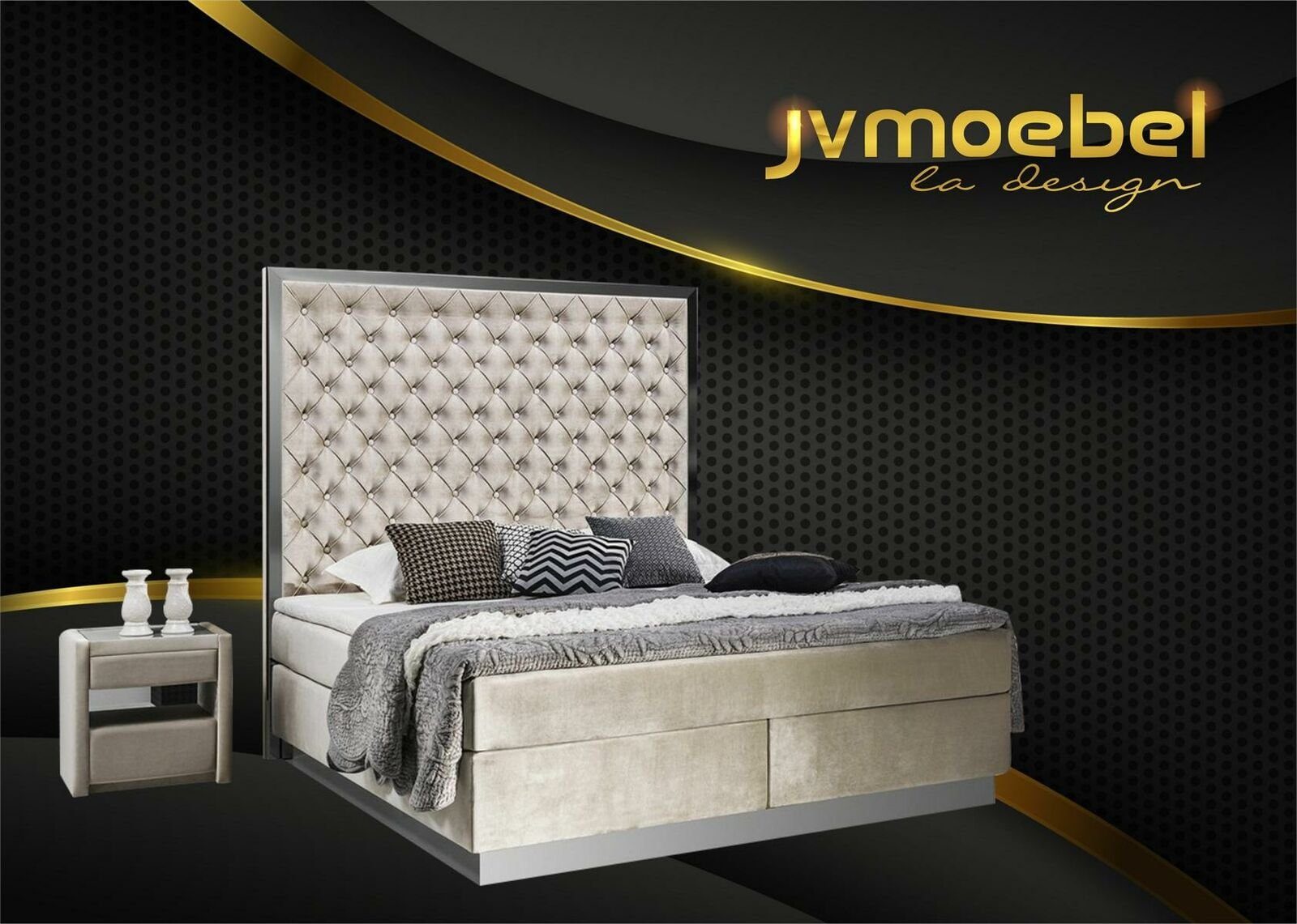 JVmoebel Bett, Komplettes Bett Boxspring Betten Luxus Design Schlafzimmer Möbel Grau