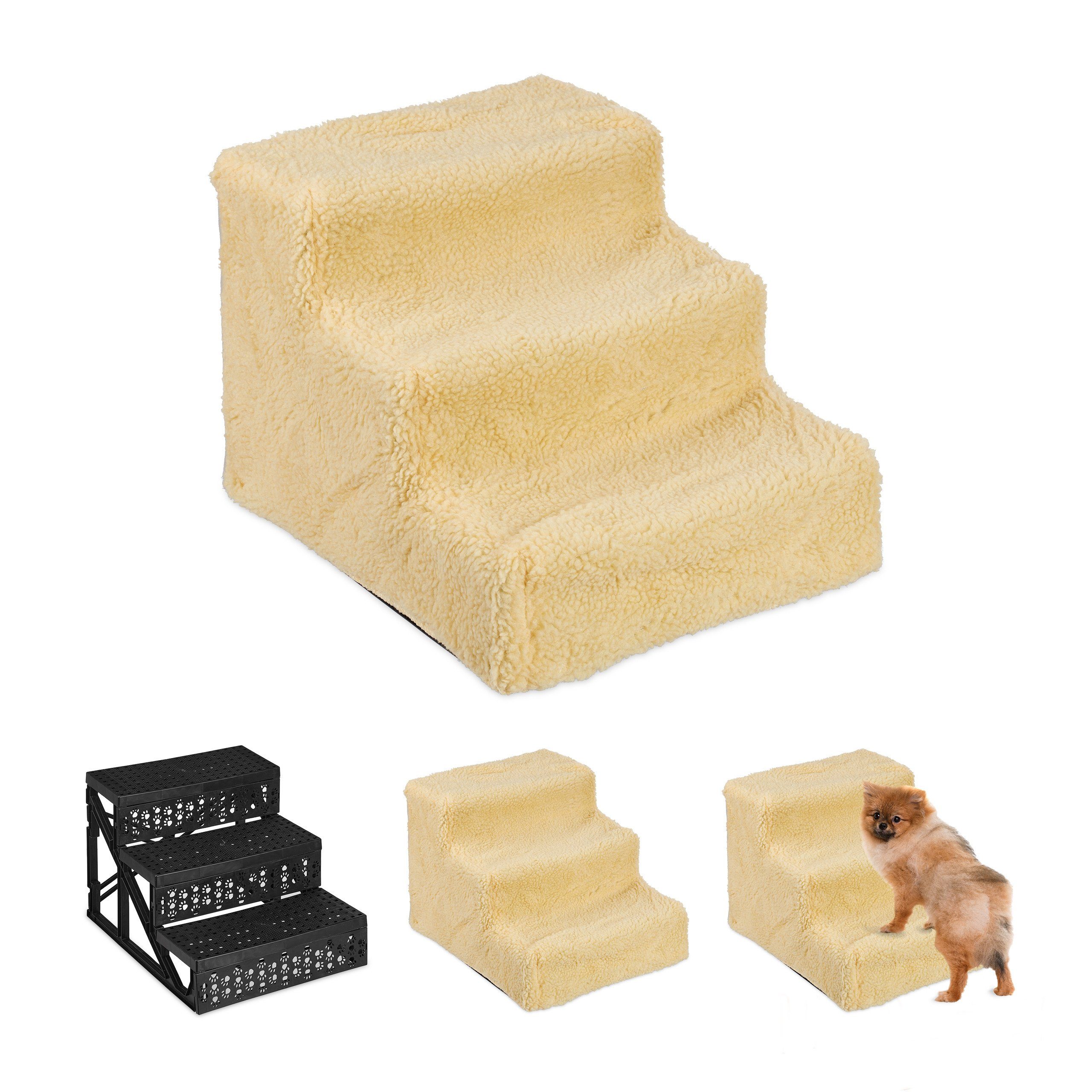 relaxdays Haustiertreppe Hundetreppe 3 Stufen, Beige günstig online kaufen