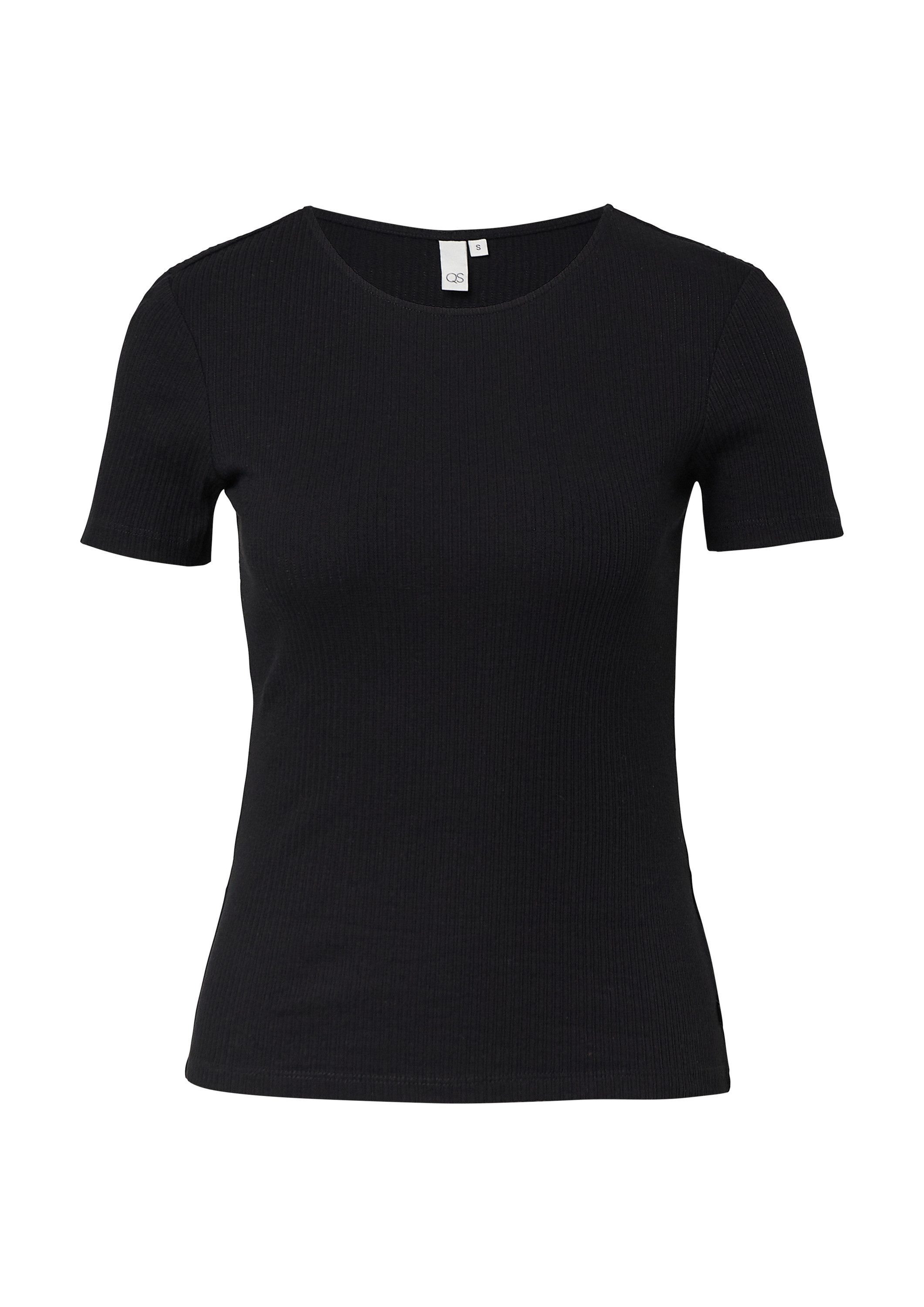 QS Kurzarmshirt T-Shirt Schmal geschnittenes Shirt mit Ajourmuster günstig online kaufen