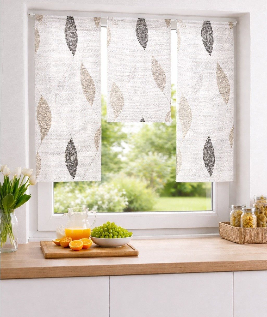 HOME WOHNIDEEN Scheibengardine (3 St), Stangendurchzug, halbtransparent