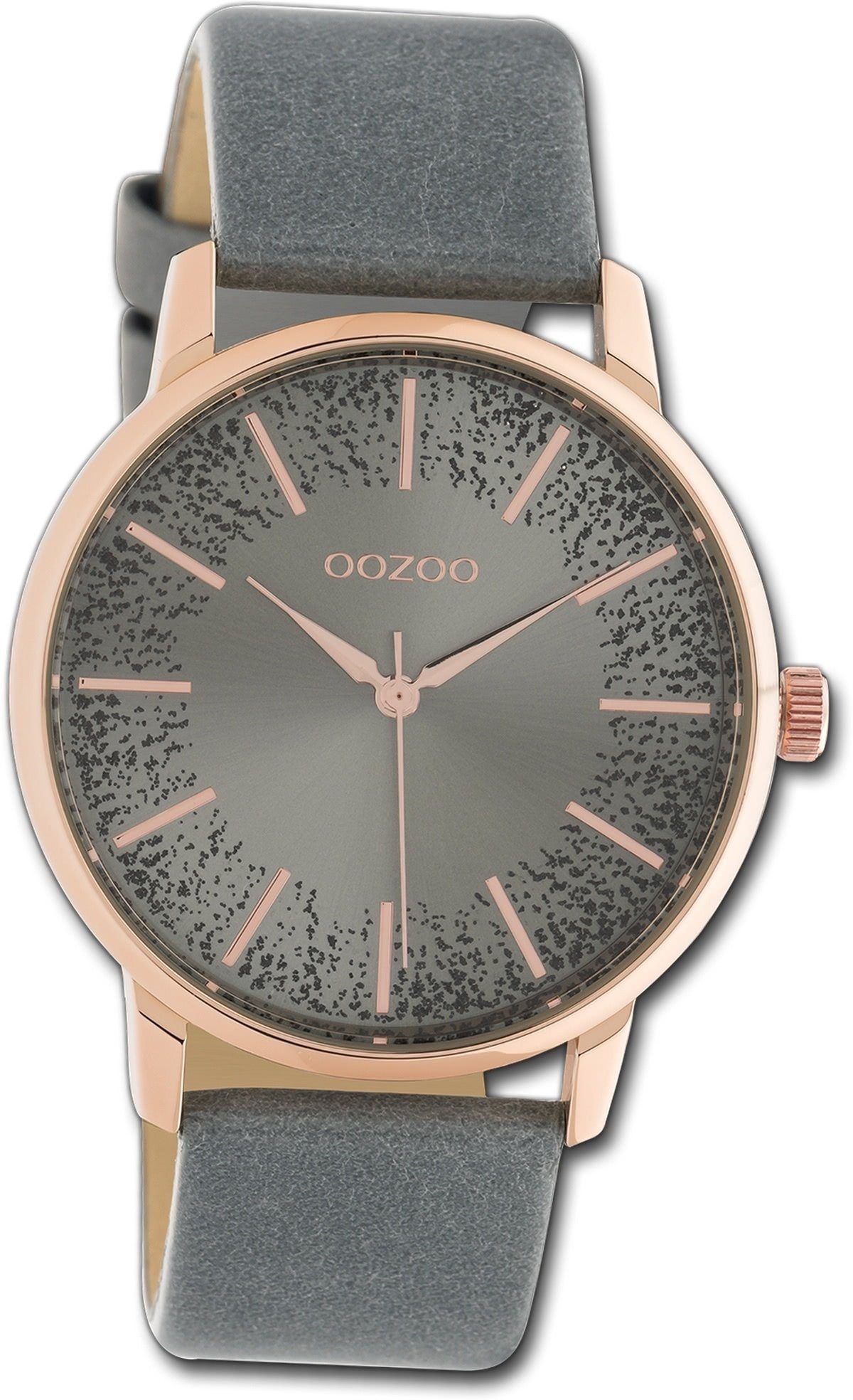 Damen Timepieces 40mm) (ca. Oozoo Uhr Damenuhr Lederarmband rundes C10718, OOZOO blaugrau, Quarzuhr groß Gehäuse,