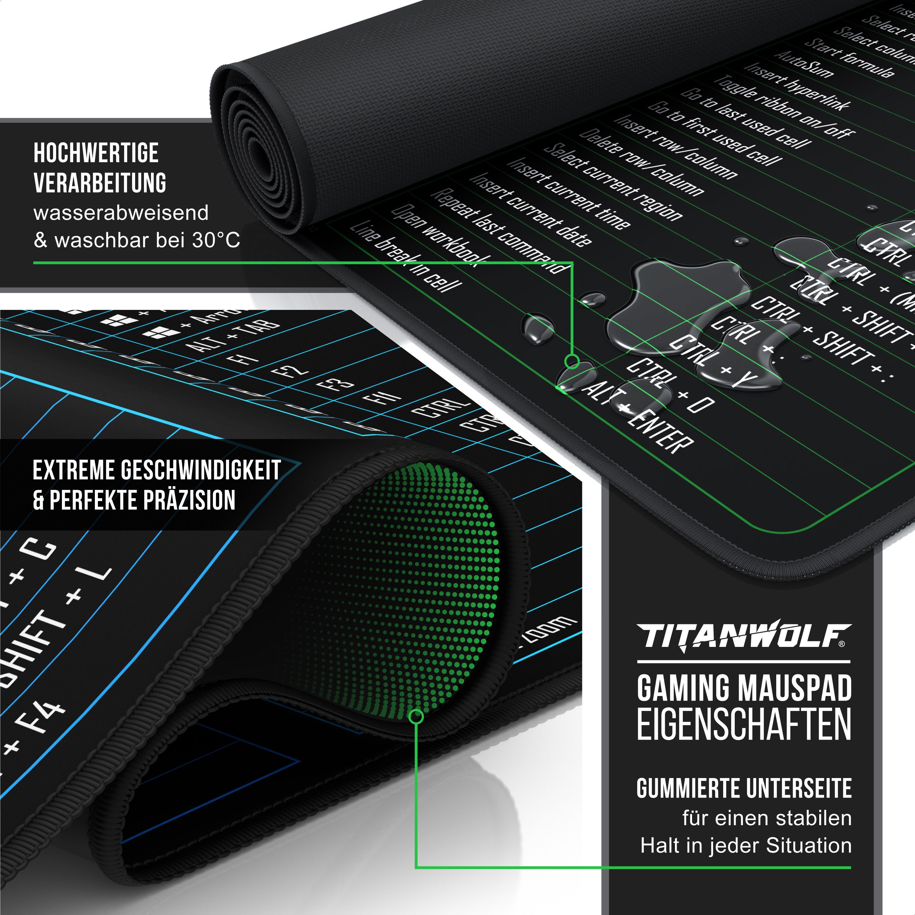 Titanwolf Gaming Mauspad XXL Speed Mousepad 900 x 400 x 3 mm, Schreibtischauflage, abwaschbar (1-St), rutschfeste Rückseite, Geschwindigkeit & Präzision, MS Fun – Bild 3 von 5