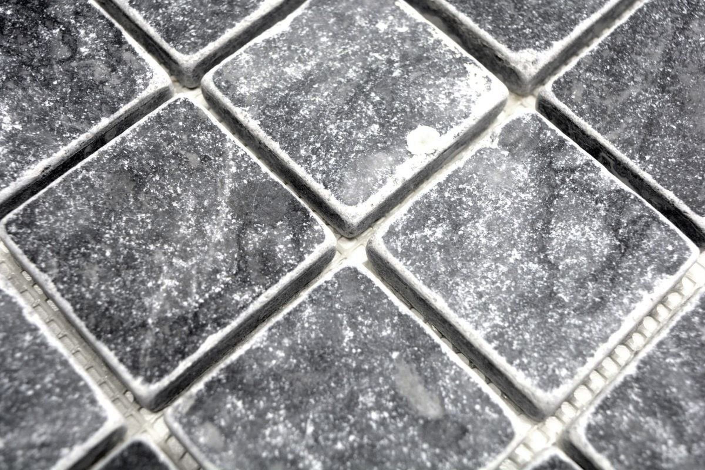 Thumbnail - Mosani Bodenfliese Marmor Mosaik Fliese Naturstein Nero schwarz anthrazit dunkelgrau