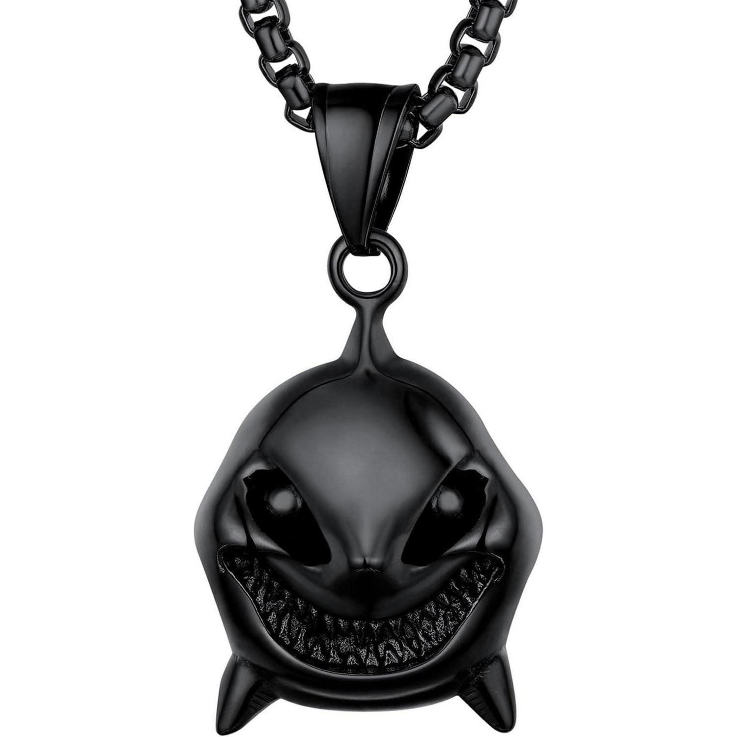 Kette mit Anhänger Halskette Haifisch Anhänger 18k 03: Hai Maske-schwarz Edelstahl