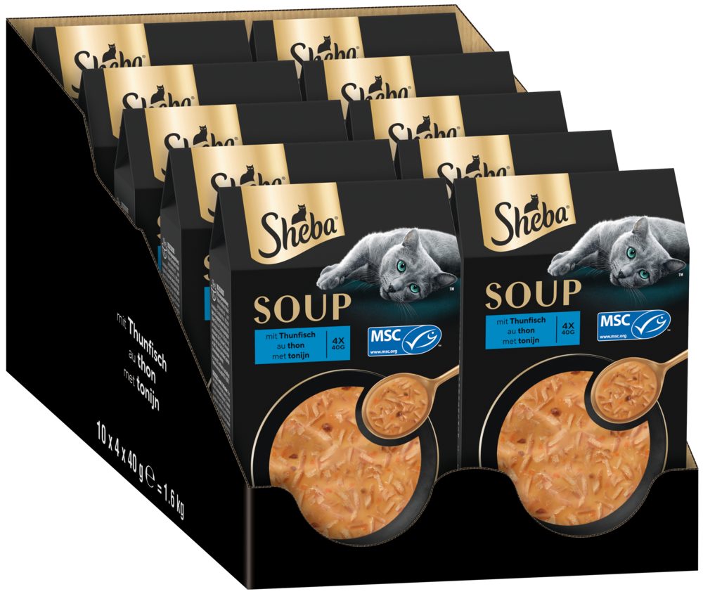 Sheba SHEBA® Portionsbeutel Multipack Soup mit Thunfisch 10 x 4 x 40g, Nassfutter für: Katze