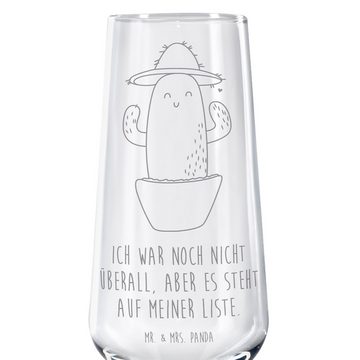 Mr. & Mrs. Panda Sektglas Kaktus Hut - Transparent - Geschenk, Sektglas mit Gravur, Motivation, Premium Glas, Detailreiche Gravur